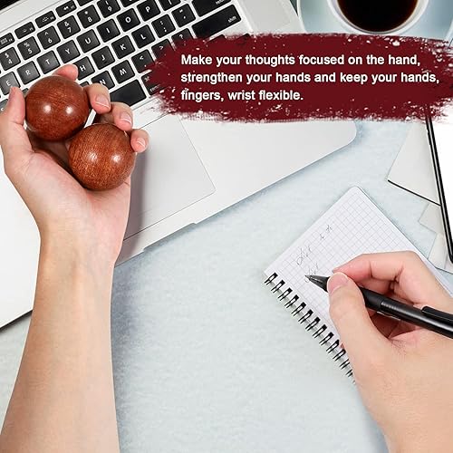 Miniatura 5 de Learay 2 bolas de madera Baoding, bolas de masaje de ejercicio de salud chino con bolsa de transporte para aliviar el estrés, bolas de ejercicio de