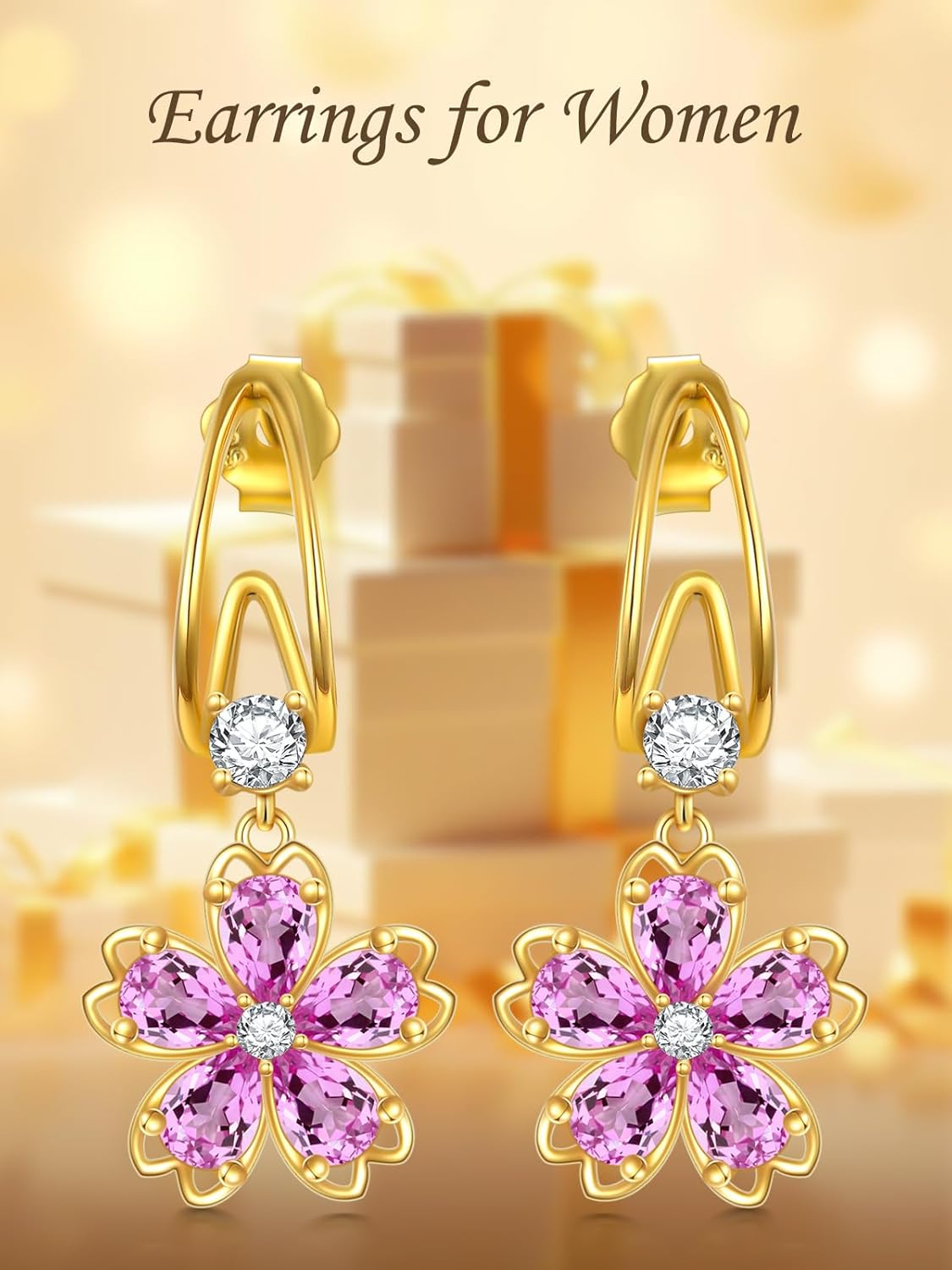 Trendy Earrings for Women s925 Sterling Silver Flower Stud Earrings with Pink CZ Jewelry Anniversary Christmas Birthday Gifts - Image 6