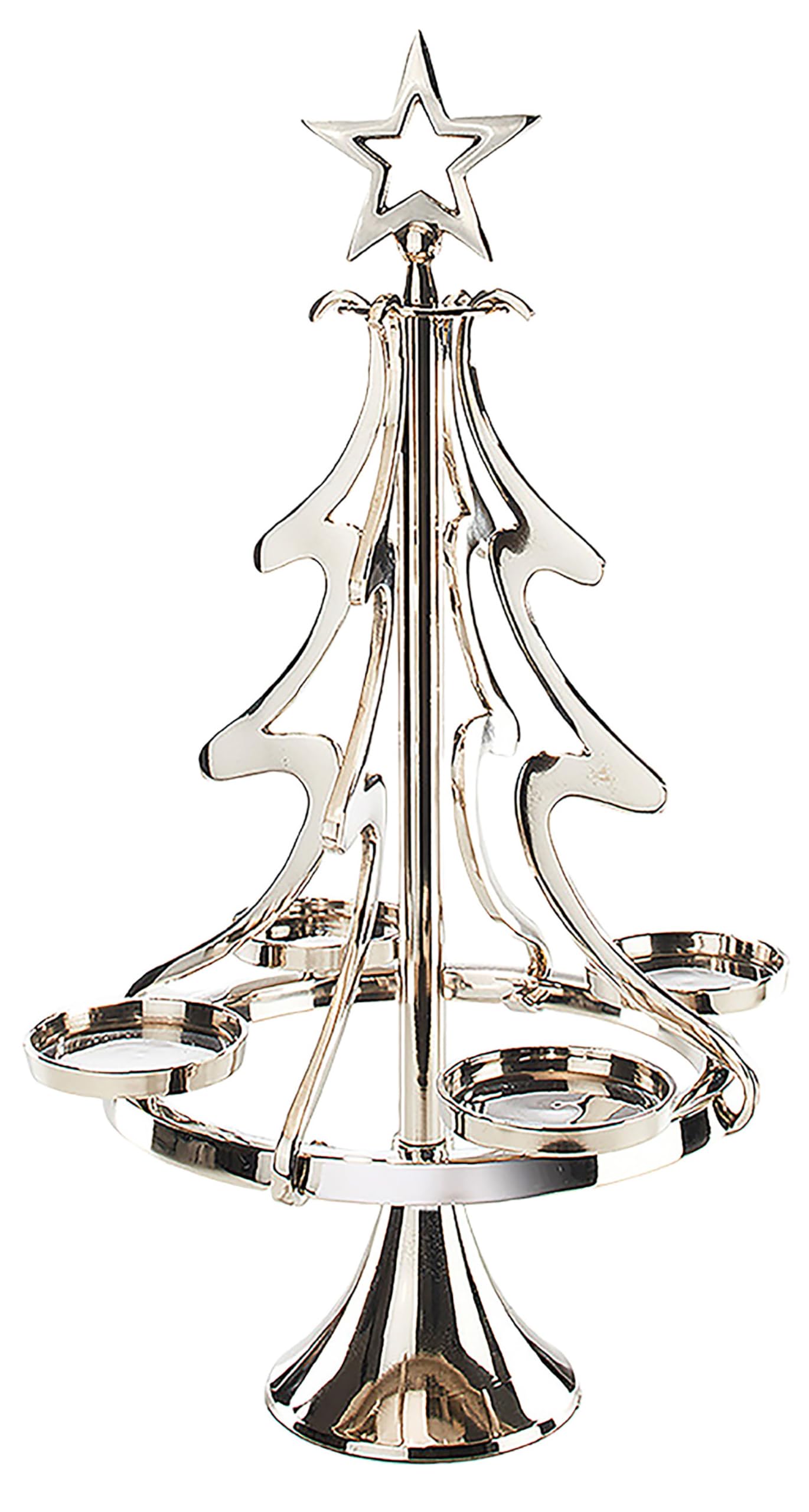 Kobolo Kerzenhalter XMASTREE groß | 32x32x55 cm | Silber | moderner Kerzenständer aus Metall in Weihnachtsbaumform | Stumpenkerzenhalter | eleganter Adventskranz & Weihnachtsdeko für 4 Stumpenkerzen
