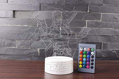 Miniatura 6 de Lámpara de escritorio de mesa táctil con luz nocturna 3D, súper héroe, tres patrones, 7 colores, luces de ilusión óptica con acrílico plano y base