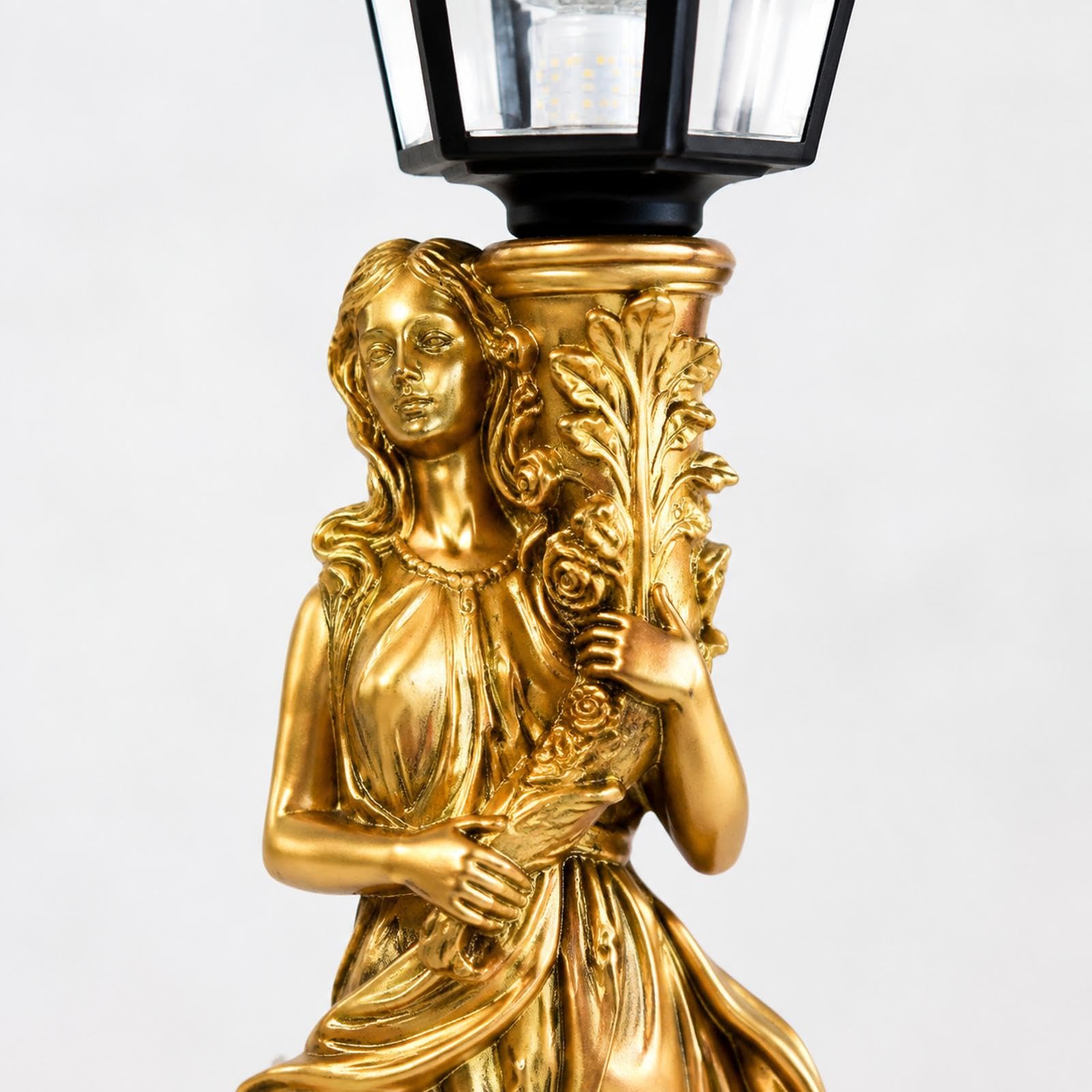 Luz de estatua para porche con carga solar y linterna clásica, A