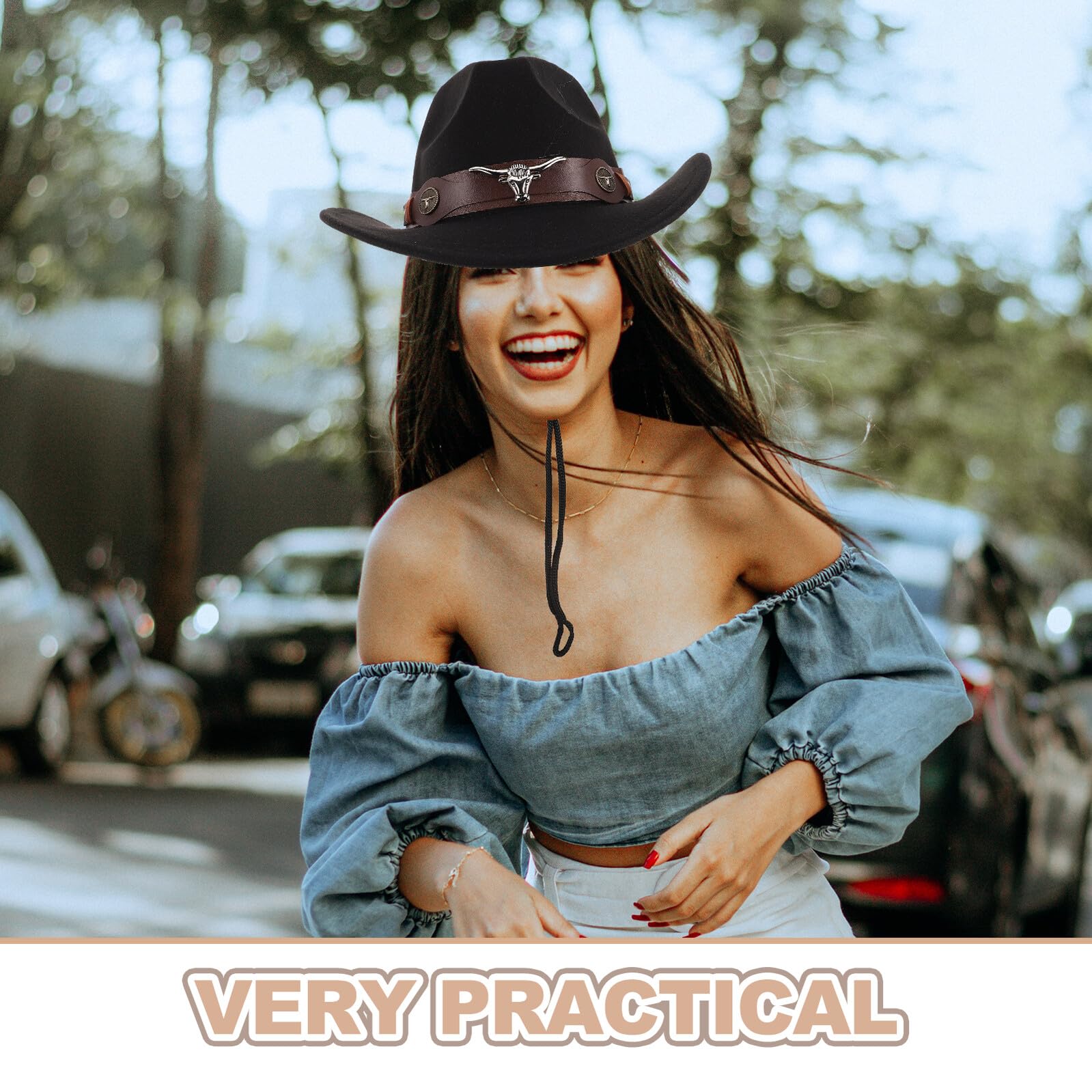 FOMIYES 4pezzi Cappello Western Larga in Morbido Panno di Fibbia Regolabile per Protezione Solare per Outfit Country e Eventi all Aperto