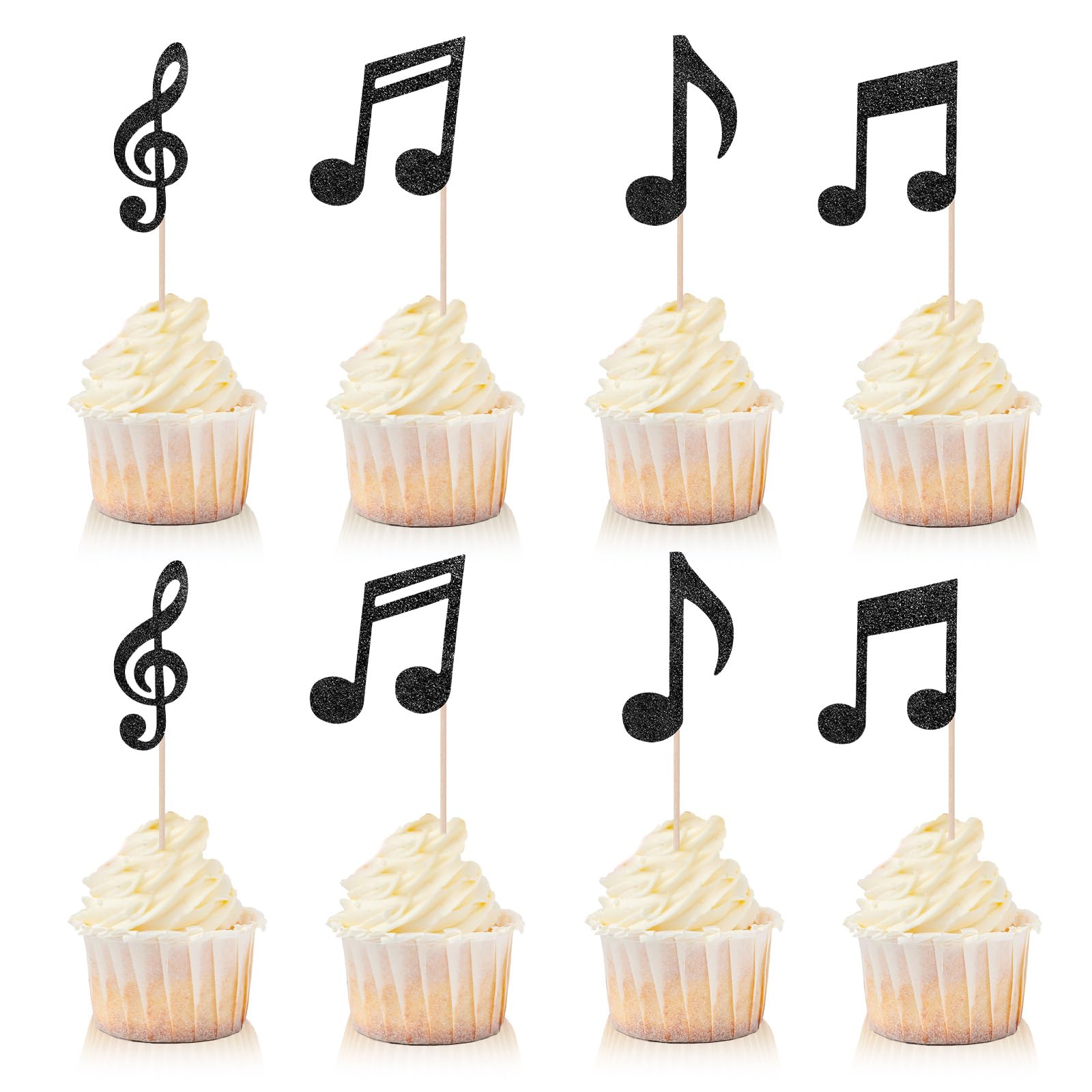 YQQYG 36PCS Music Notes Cupcake Toppers, Music Themed Party Decorations, Black Glitter Musical Symbol Cake Topper Picks for Rock Music Concert Theme Wedding Baby Shower Birthday Party Decor
