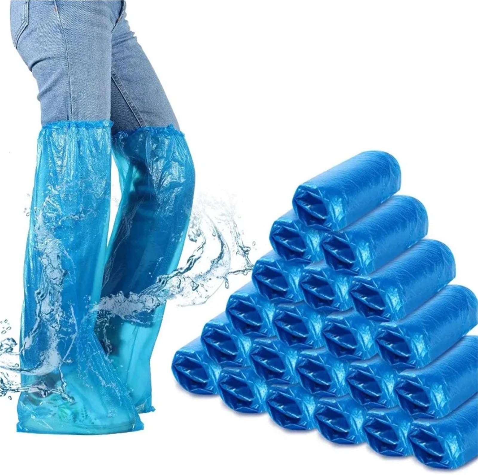 Schuhüberzüge Lange Stiefelüberzüge, dicke, wasserdichte Schuhüberzüge aus Kunststoff, rutschfest, for Labor, Landwirtschaft, Regentage, Rafting(Blue,100pairs)
