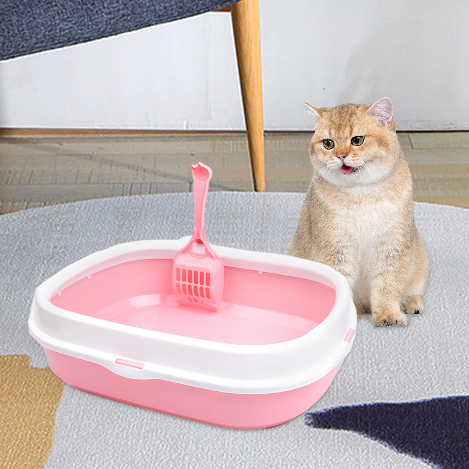 Lettiera for Gatti Toilette for Gatti Contenitore for lettiera for Gatti Resistente agli Spruzzi d'Acqua con Paletta for Gatti da Interni Lettiera for Gattini Aumenta, j(Pinkj)