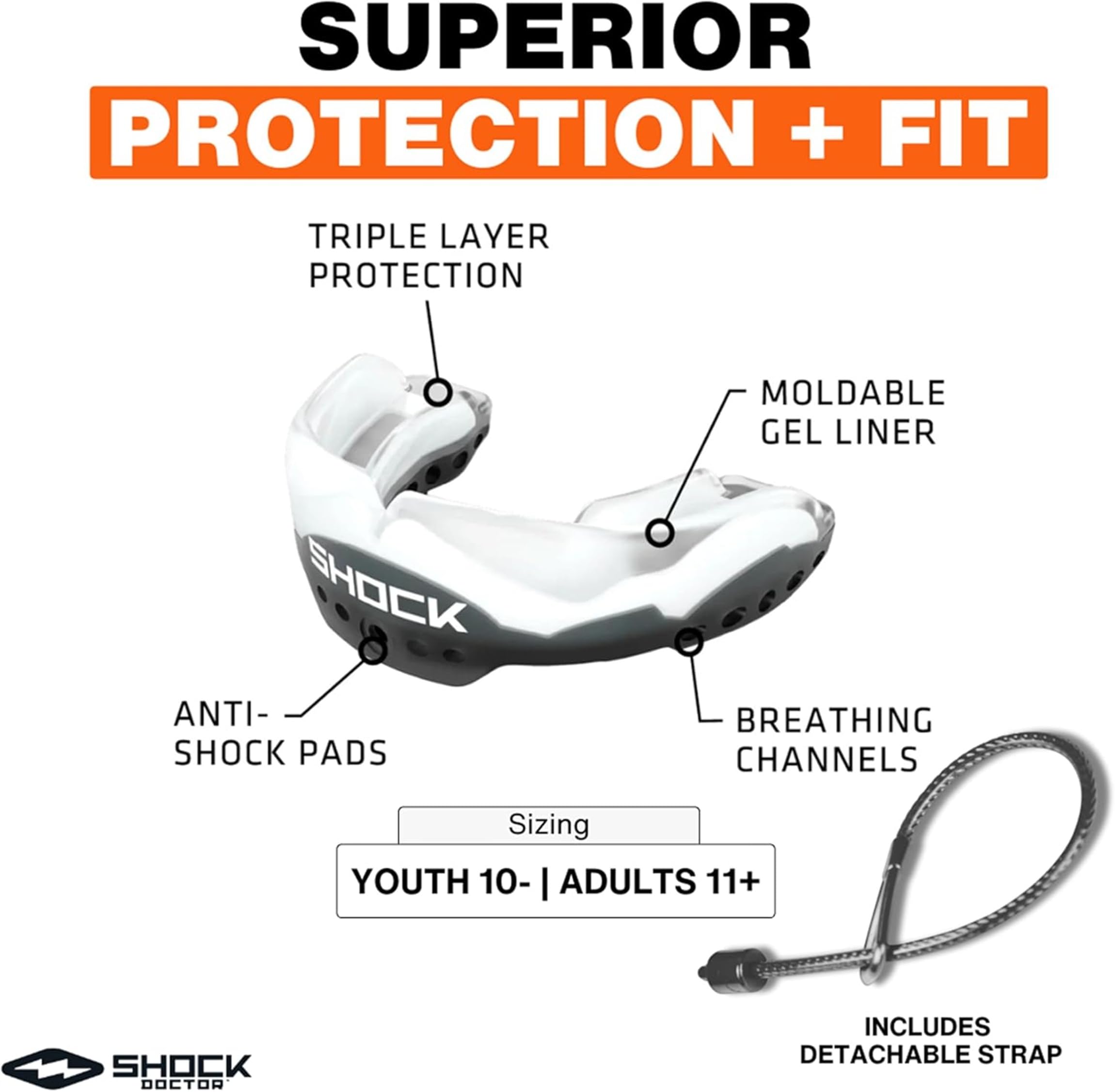 Shock Doctor Ultra ochraniacz na zęby i usta 2 sztuki z motywem MMA boks hokej na lodzie Muay Thai Jiu Jitsu