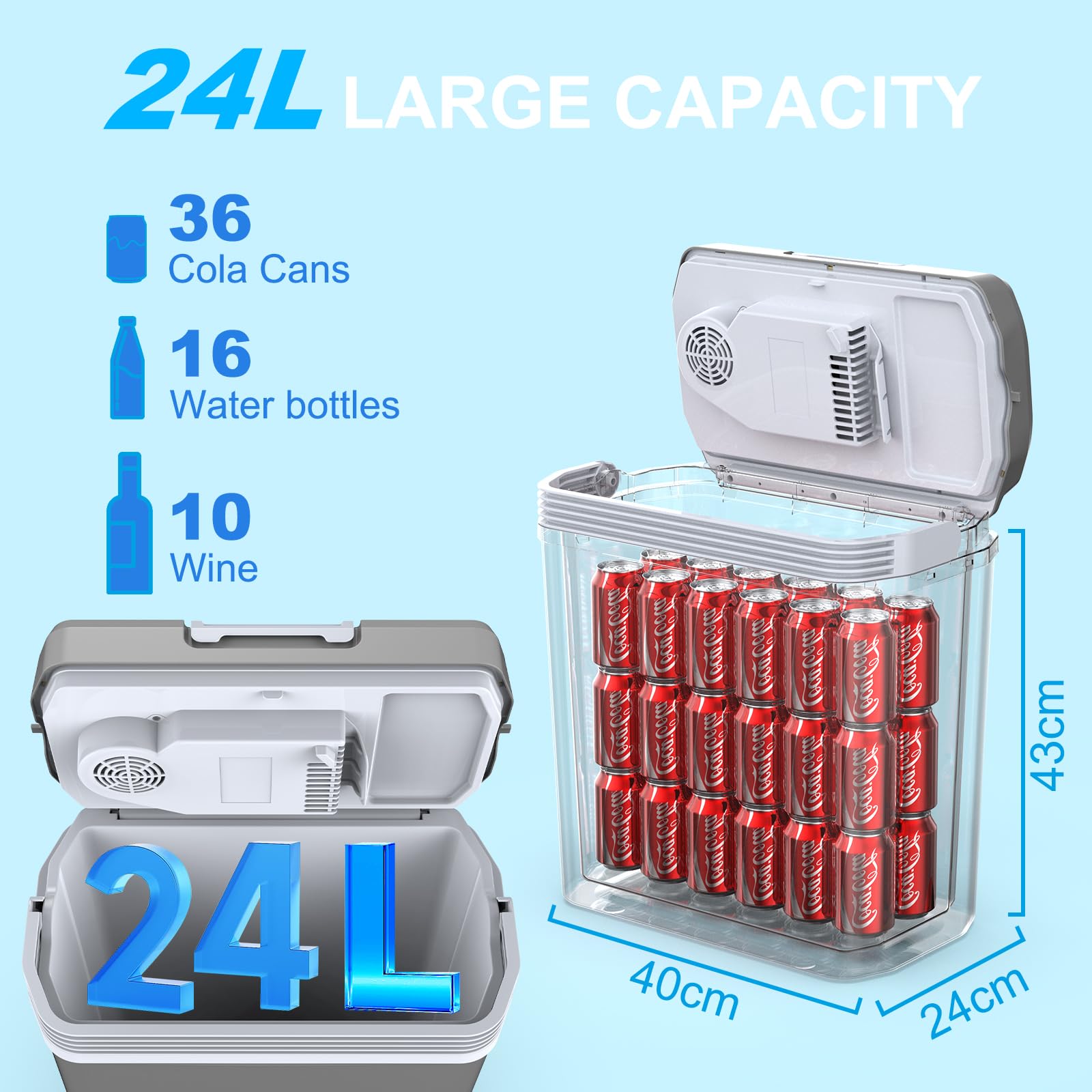 Puremy 24 Liter Kühlbox 2 in1 elektrische 12V 230V Kühlen und Wärmen Mini Kühlschrank ECO MAX Modus