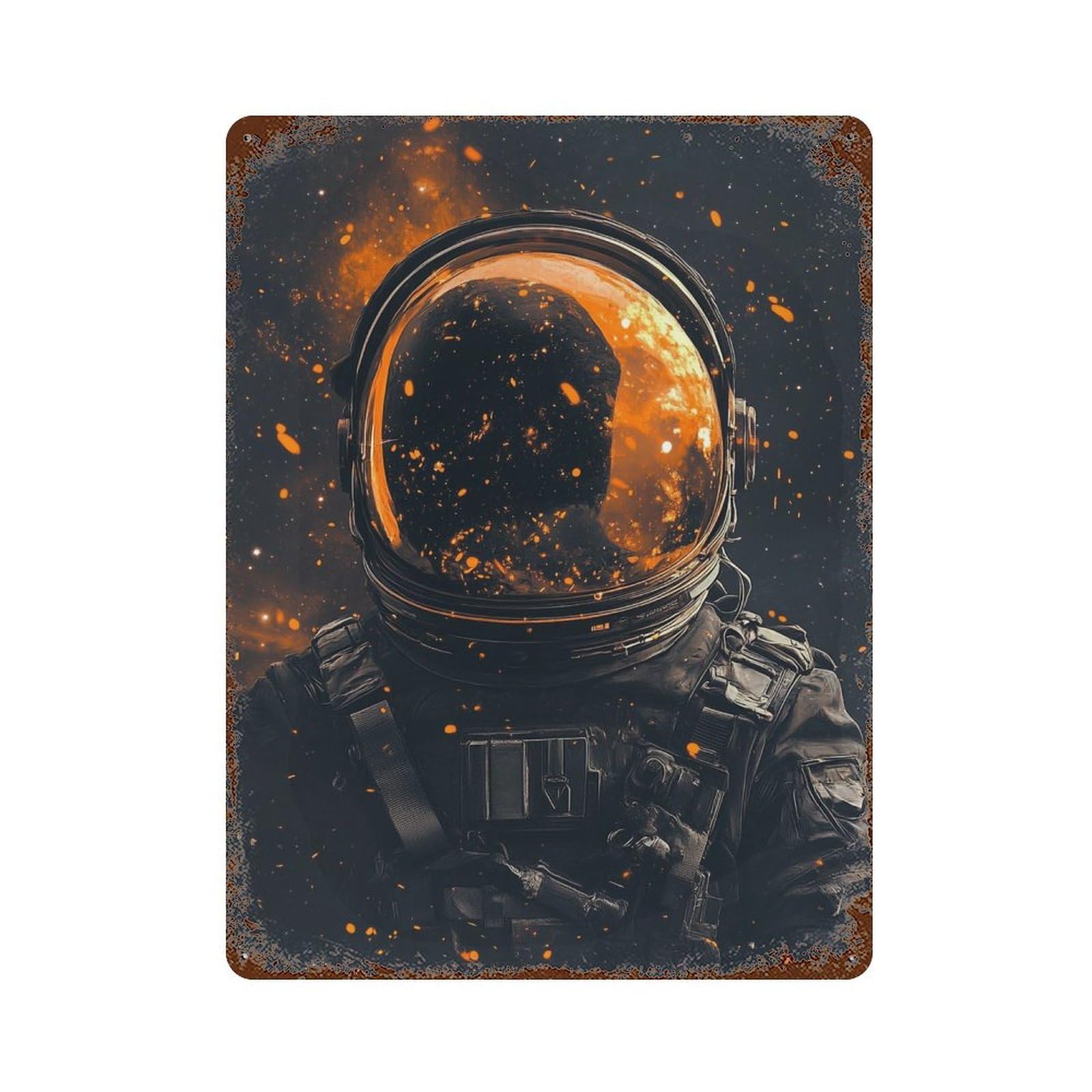 Space Astronaut Helmet Weathered Tin Sign 15.7"x11.8", Industrial Home Decor for Basement, Hobby Room And Garage Decor