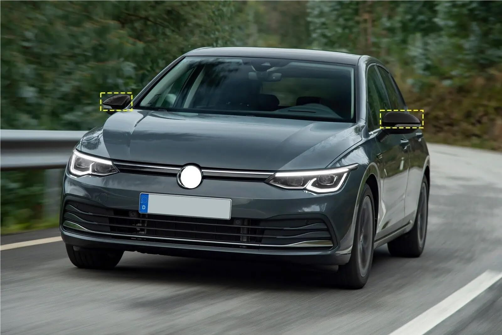 Naklejka przeciwmgielna na lusterko Osłony lusterek bocznych, błyszczące, czarne, pasujące do VW Golf MK8 20+.