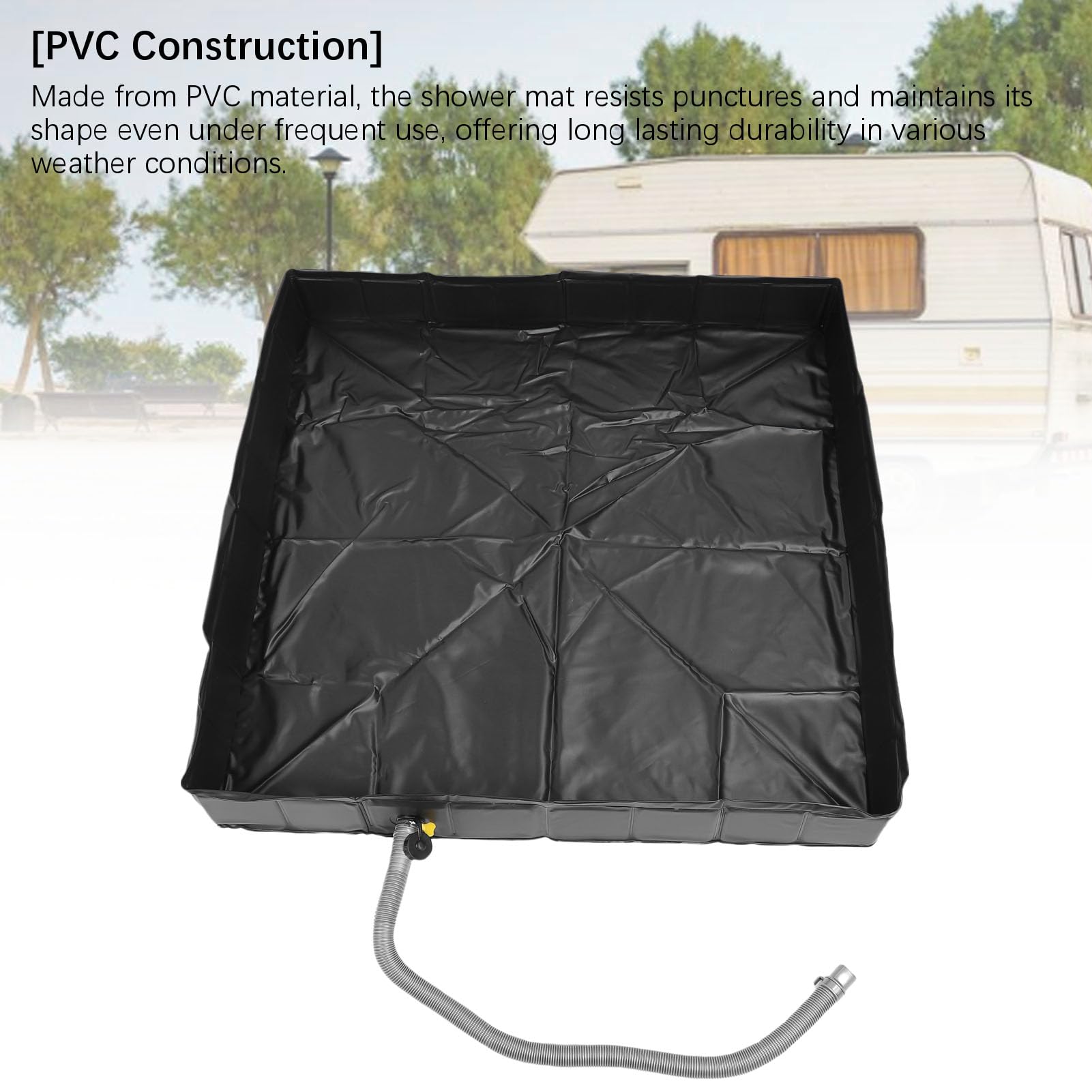 Haofy Składana Przenośna Baza Prysznicowa, 41x41x6in PVC Zewnętrzna Miska Prysznicowa z Wężem Odpływowym, Idealna do Kempingu, Kempingu, Plaży