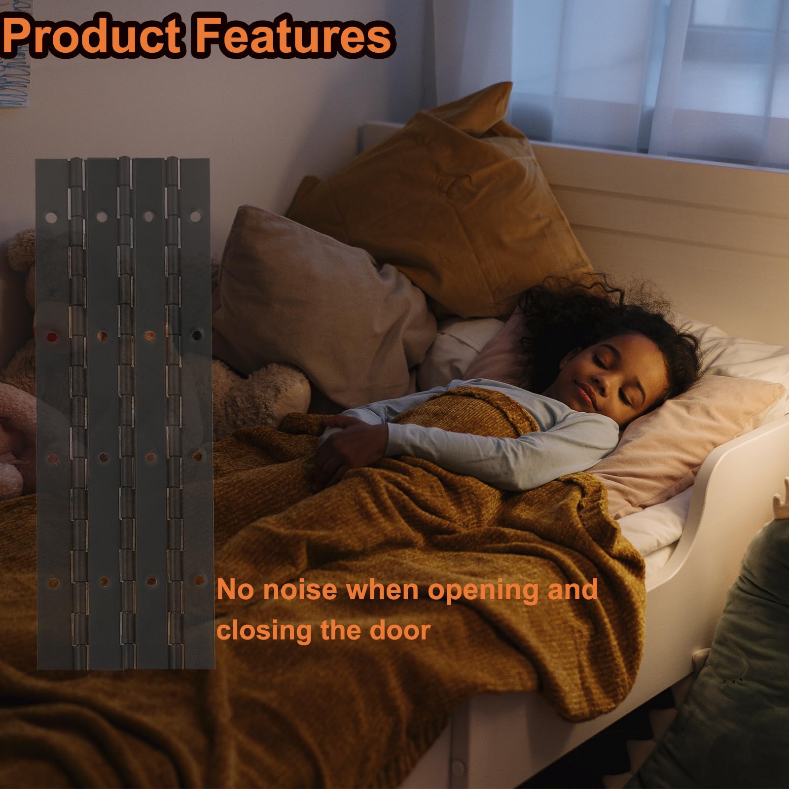 4Pcs 8 Inch Continuous & Piano Hinges, Black Stainless Steel 304 Continuous Folding Hinges for Doors, Cabinets, Window