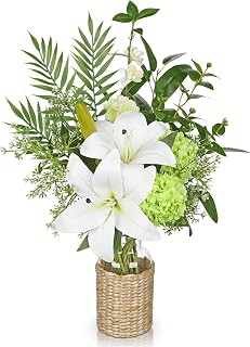 Unique Tiger Lily Flower with Vases, Artificial Flowers, Suitable for Home Bathroom, Desk Center, Decorative Shelf Ornaments Used for Home Decoration and Weddings(White)