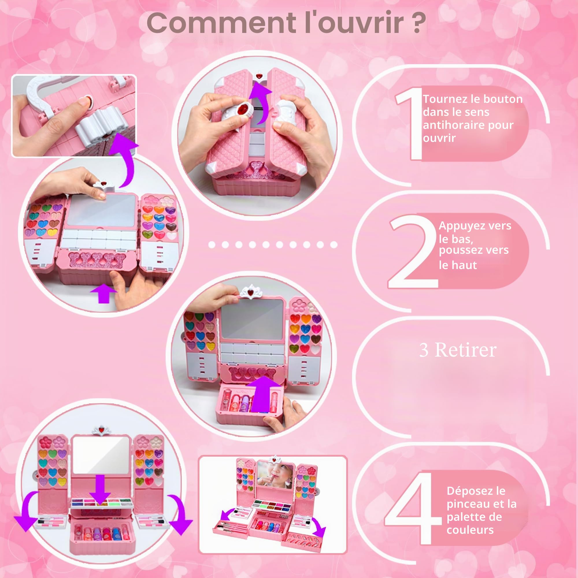 Coffret Maquillage Enfant – Lavable, Non Toxique – 32 Pièces – Malette Princesse – Cadeau Fille 3-12 Ans !