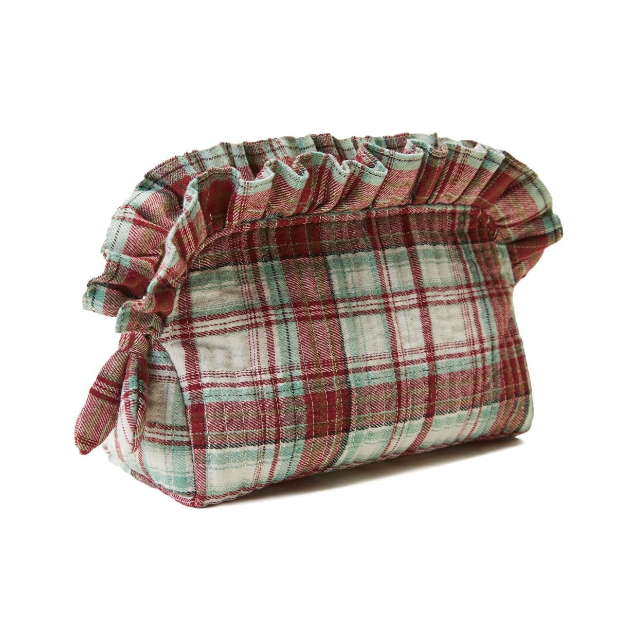 aokansha Ruffle Makeup Bag for Women Travel Toiletry Bags Scottish Buffalo Plaid Cosmetic Bag Storage Pouch Quilted Organizer Bag