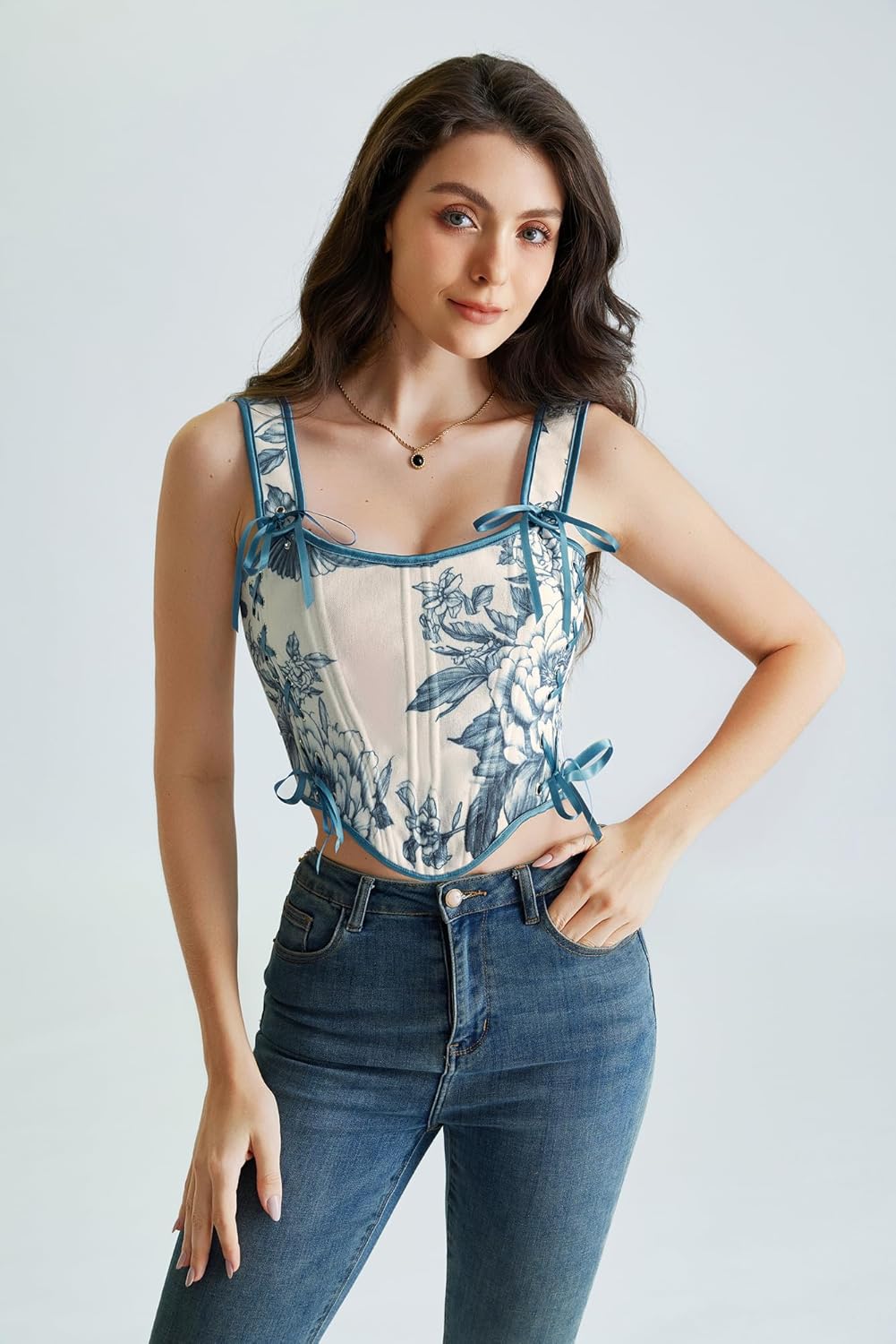 Scarlet Darkness Corset Tops for Women Renaissance Lace Up Floral Bustier Tops Size 6-16 - Image 2