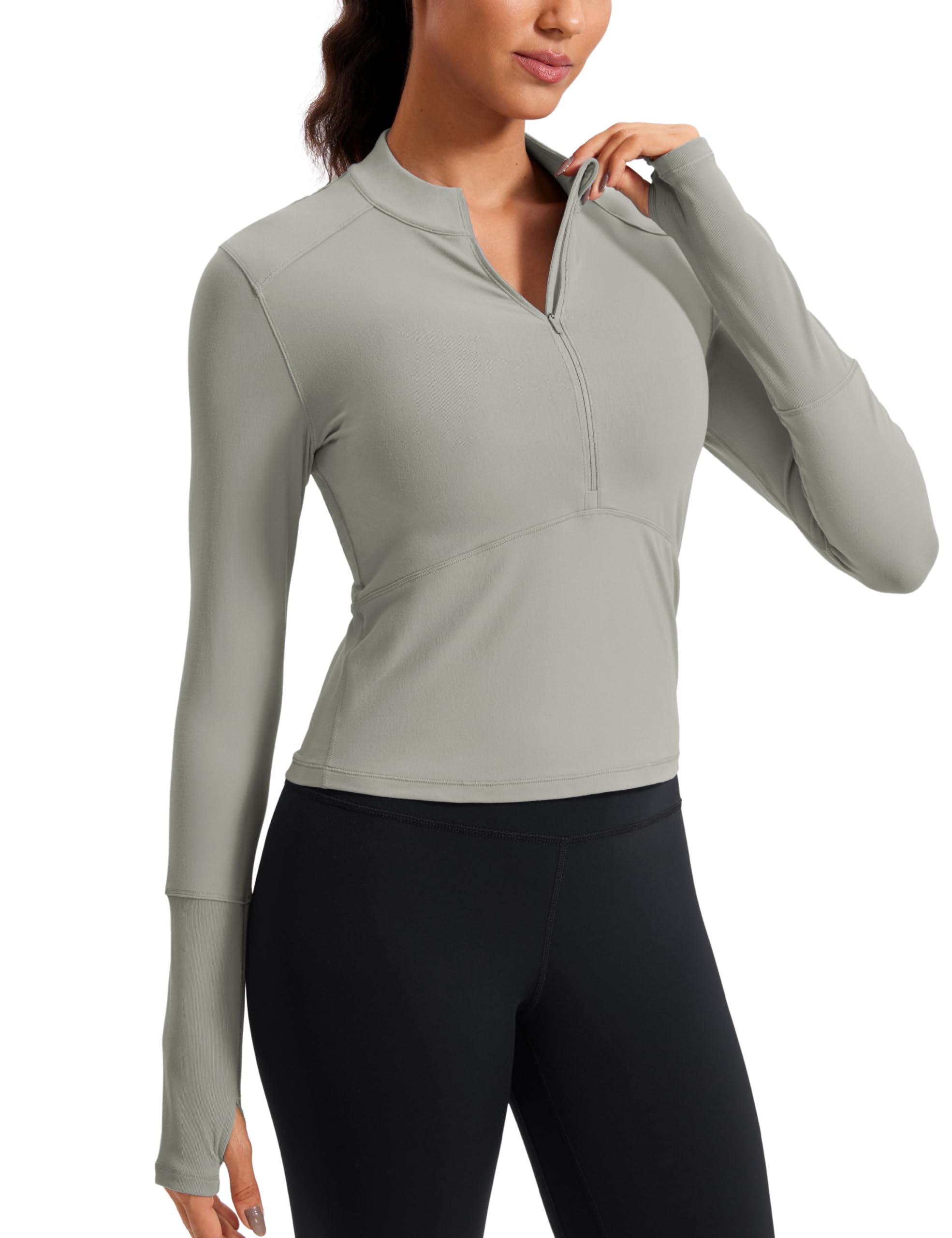 CRZ YOGA Women's Long Sleeve Crop Top Quick Dry Cropped Workout Shirts Half Quarter Zip Pullover Running Athletic Fall Shirt