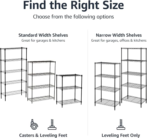 Amazon Basics Meuble de rangement étroit à 5 tablettes étroites réglables en hauteur et pieds de nivellement, sans roues, Noir, 58.9 x 34 x 152.5 cm - 5