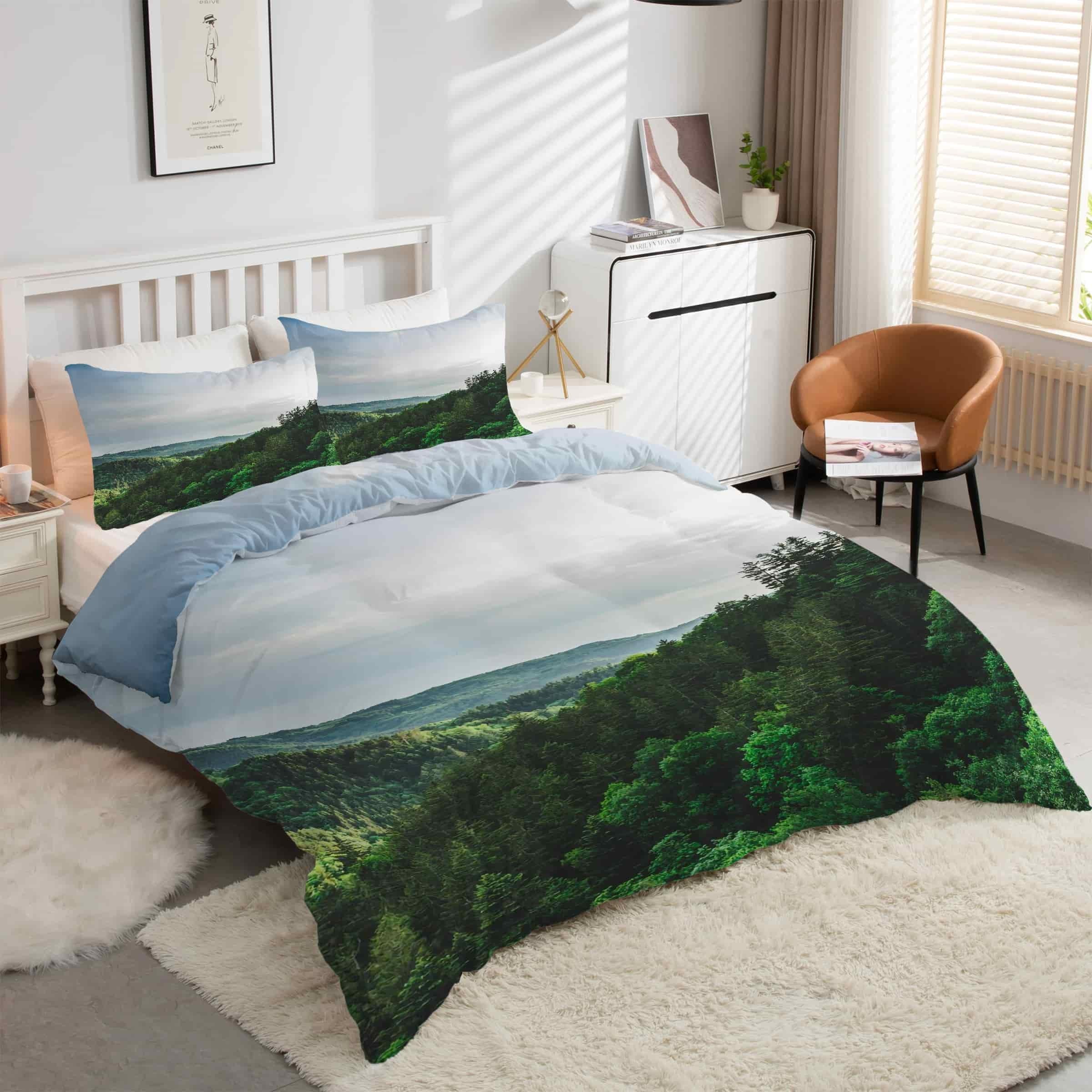 Parure de lit 90x190 microfibre douce avec fermeture éclair pratique motif Forêt Vert