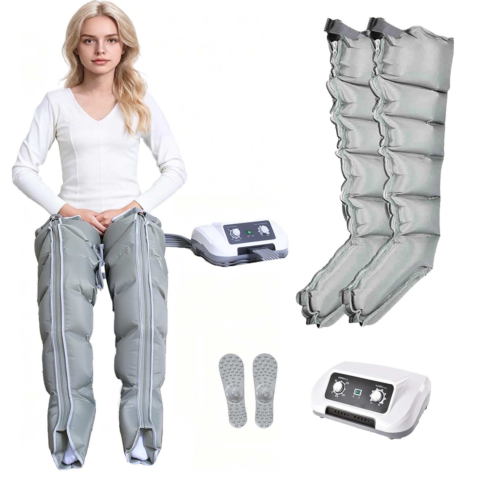 Botas De Presoterapia, Máquina Presoterapia Cuerpo Completo, 6 Cámaras De Aire, Presión Regulable 0-240 mmHg, Tiempo 0-30 Min, Drenaje Linfático, Reduce Retención De Líquidos