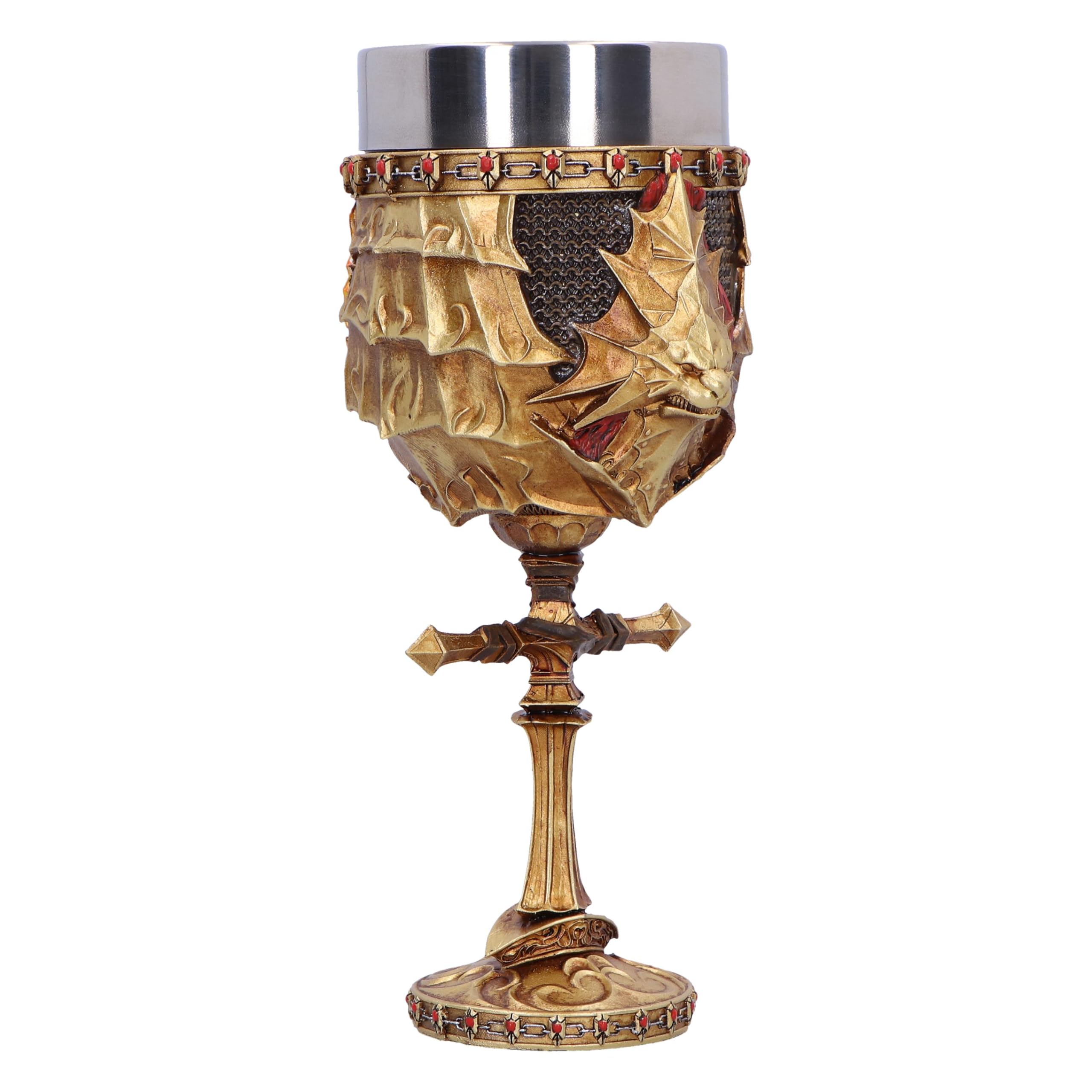 Nemesis Now Dark Souls Ornstein - Copa de 15,5 cm, resina, oro, producto oficial de Dark Souls, copa de vino Dark Souls Trilogy, inserto de acero inoxidable, fundido en la mejor resina, pintado a mano