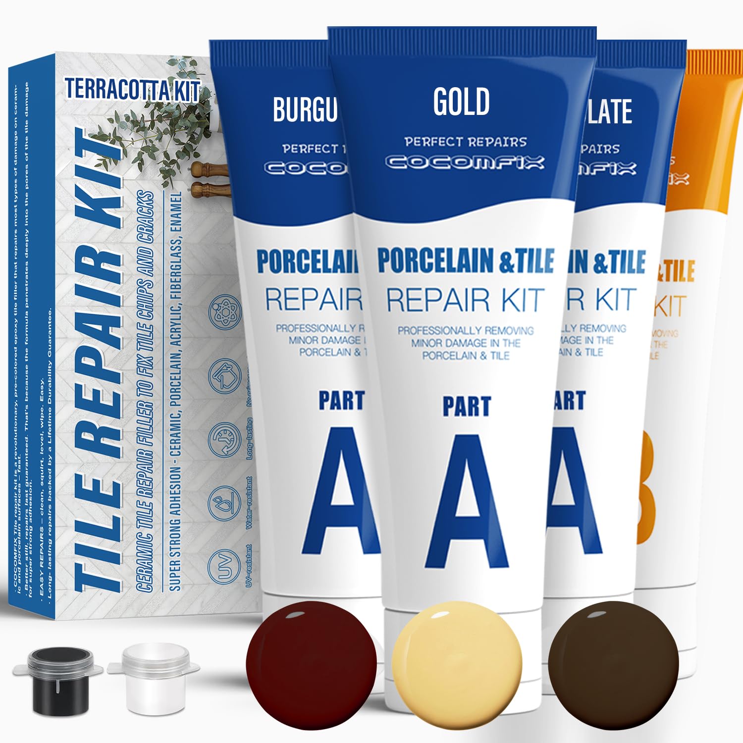 Tile Repair Kit - (Terracotta Kit) Ceramic Floor Tile Repair Kit - Super Strong Porcelain Tile Filler - Fix Cracks, Chips, Holes Fast. for Porcelain, Ceramic, Acrylic, Fiberglass, Enamel.