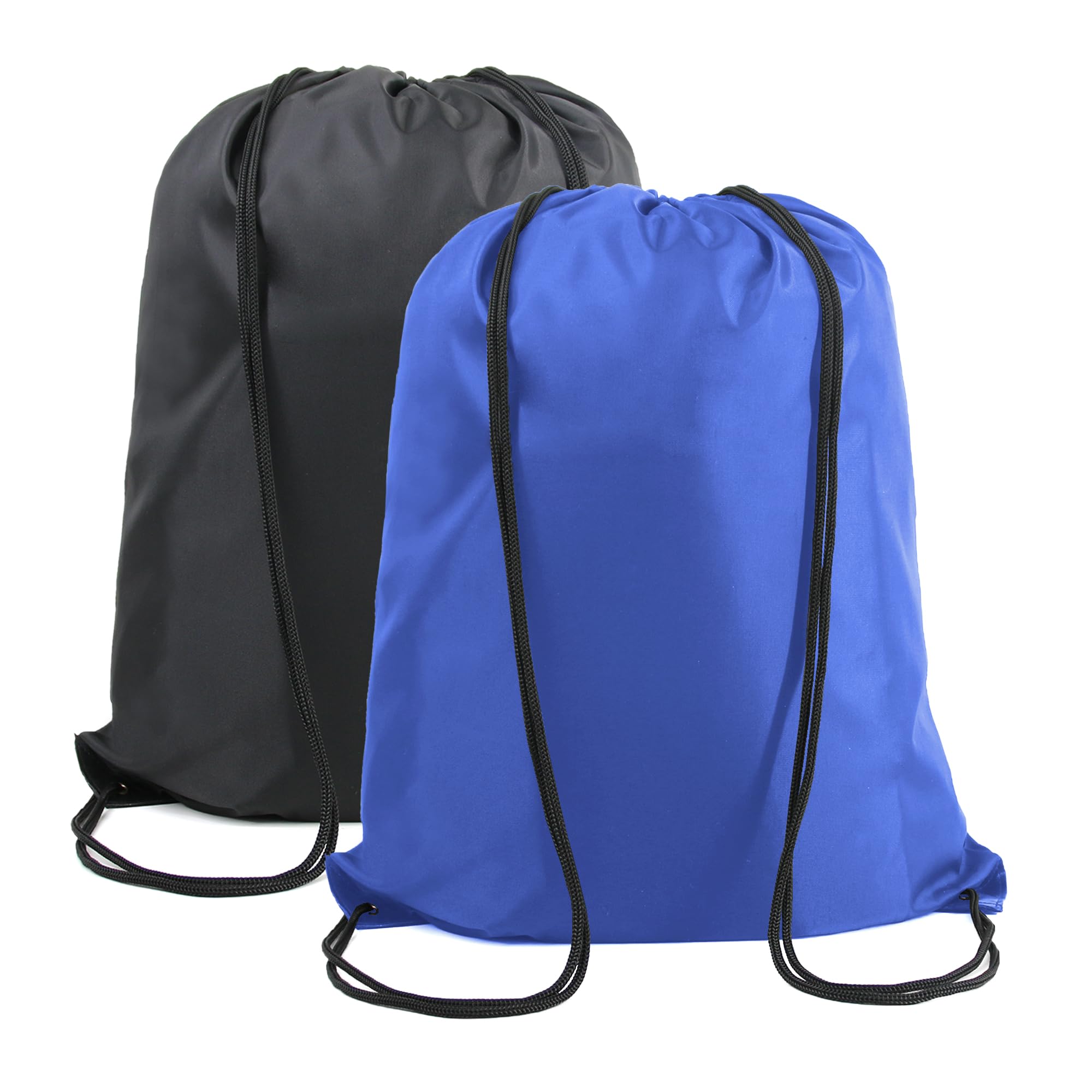 BeeGreen Black and Royal Drawstring Backpack Bags Bulk 2 Pack X-Large 22.4" L x 17.5" W Sports Cinch Sack Gym String Bags Machine Washable Heavy Duty