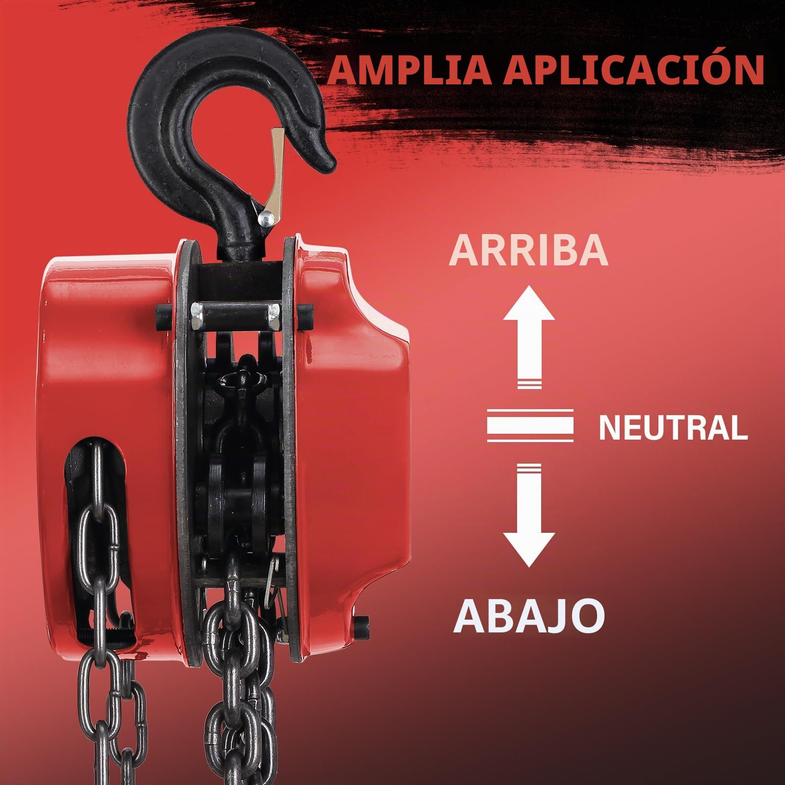 TEENO Polipasto de Cadena Manual, 1 Tonelada, Polipasto de Cadena de Palanca de 5 m, Cadena G80, Rojo, Para Operaciones de Elevación en Silvicultura, Talleres, etc