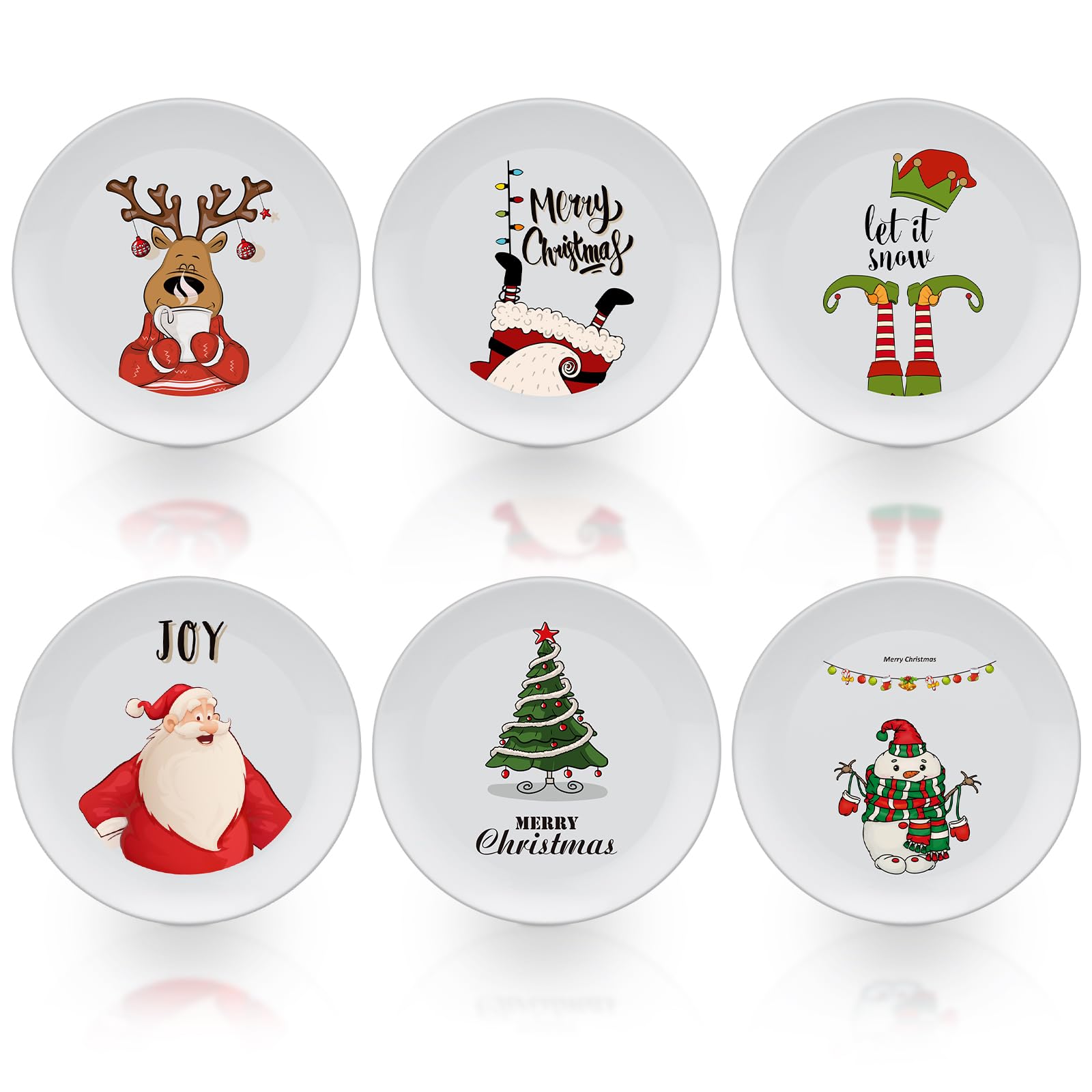 6 piatti natalizi in melammina, riutilizzabili, 20 cm, piatti rotondi a tema natalizio, set da tavola per insalata, pasta, Natale, feste di compleanno, regali