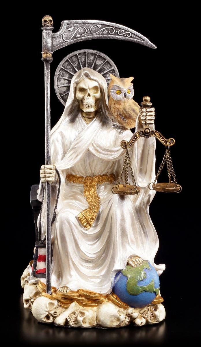La Santa Muerte Figura Bianco Seduto - FANTASMA SQUARTATORE MESSICO DECORAZIONE Altare