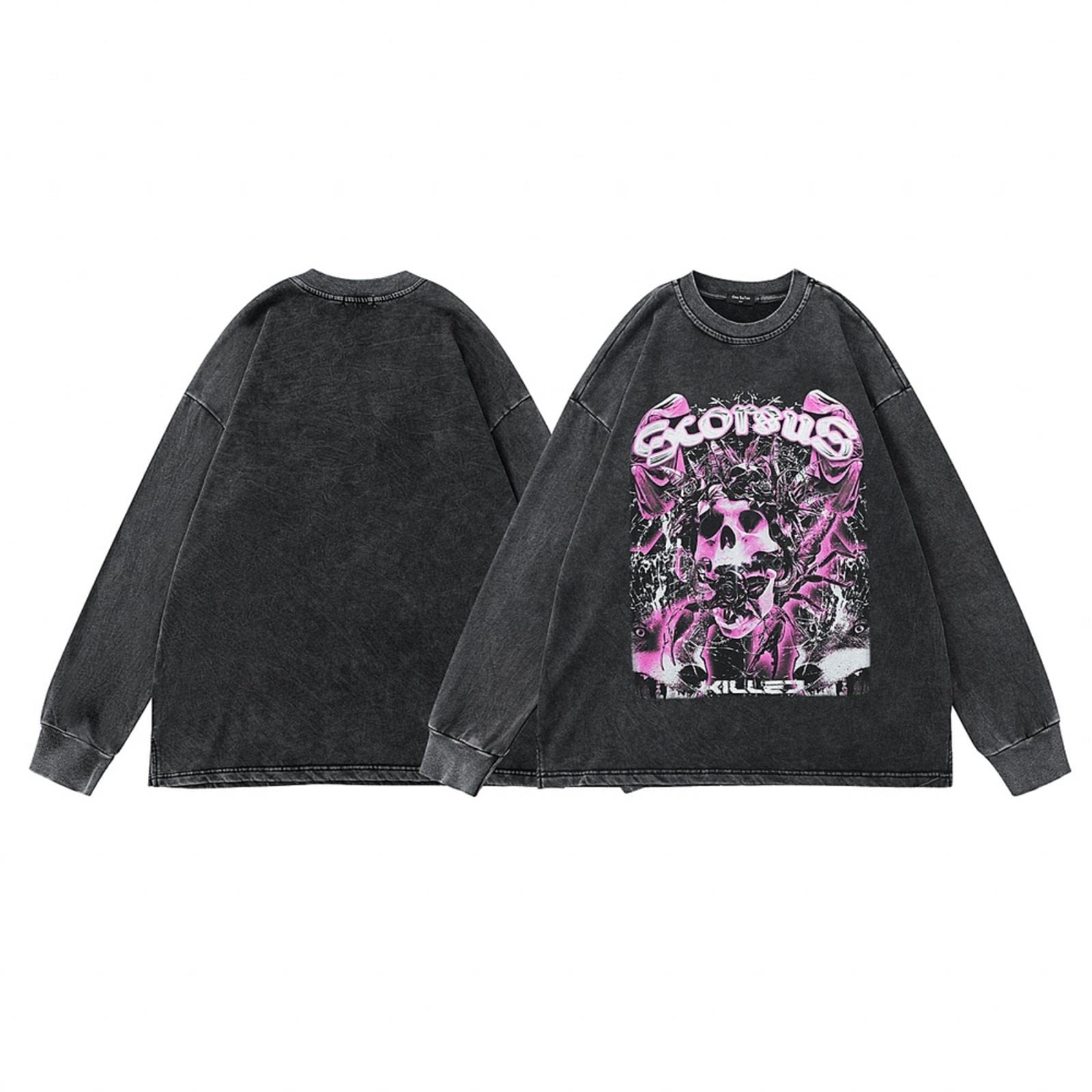 Felpa da uomo con cappuccio Hip Hop Vintage Retro Viola Stampa Distressed Wash Pullover Harajuku Casual Girocollo Felpa