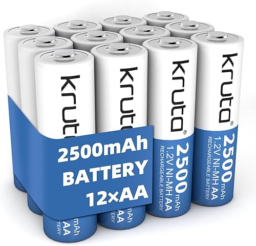 Kruta Baterías AA recargables, baterías solares Ni-MH doble A de 2500 mAh, alta capacidad, 1.2 V, precargadas para luces solares al aire libre,