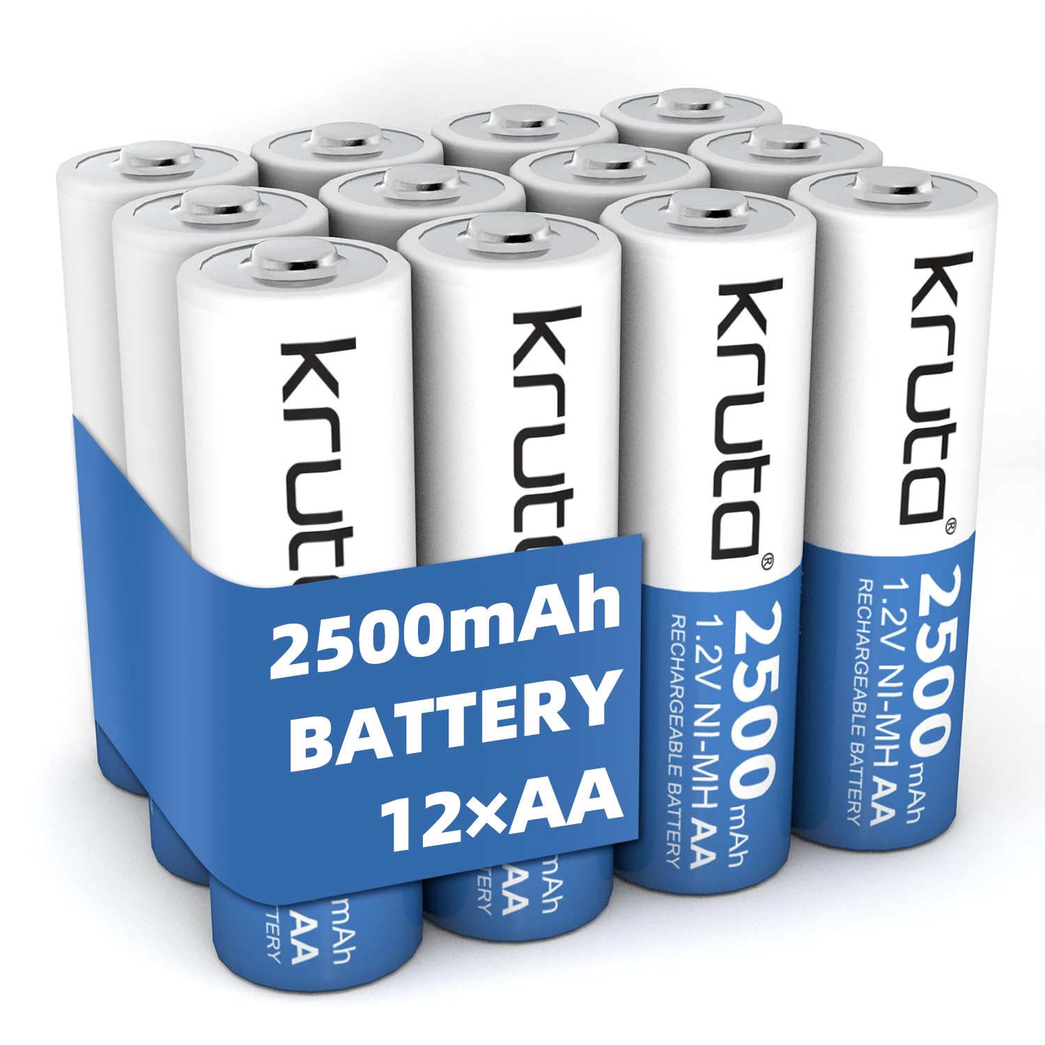 Kruta Rechargeable AA Batteries, Ni-MH Double A Solar Batteries 2500mAh High Capacity 1.2V Pre-Charged for Outdoor Solar Lights, String Lights Pathway