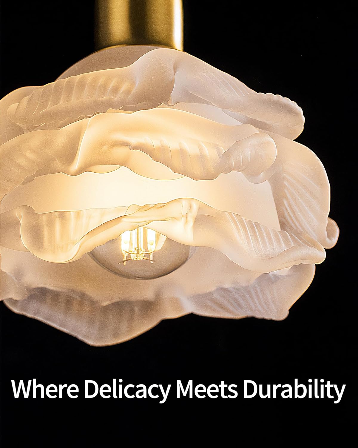 MODIVO Plug in Pendant Light, Vintage Brass Flower Hanging Light with Glass Shade, Small Chandelier for Kitchen Island Bedroom Dining Room Hallway, Mini Ceiling Fixture