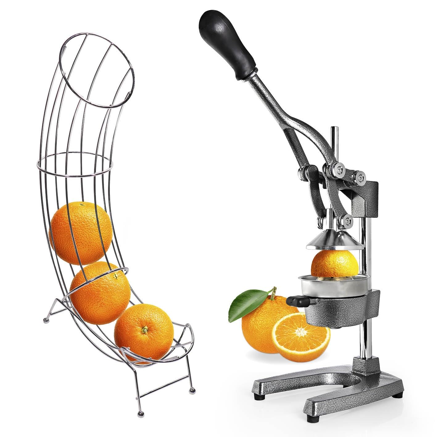 Lumaland Set mit Obstständer für max. 6 Orangen | Gusseisen mit Orangenständer - Gemüse und Obst ideal lagern & entsaften | manueller mit Orangenhalter