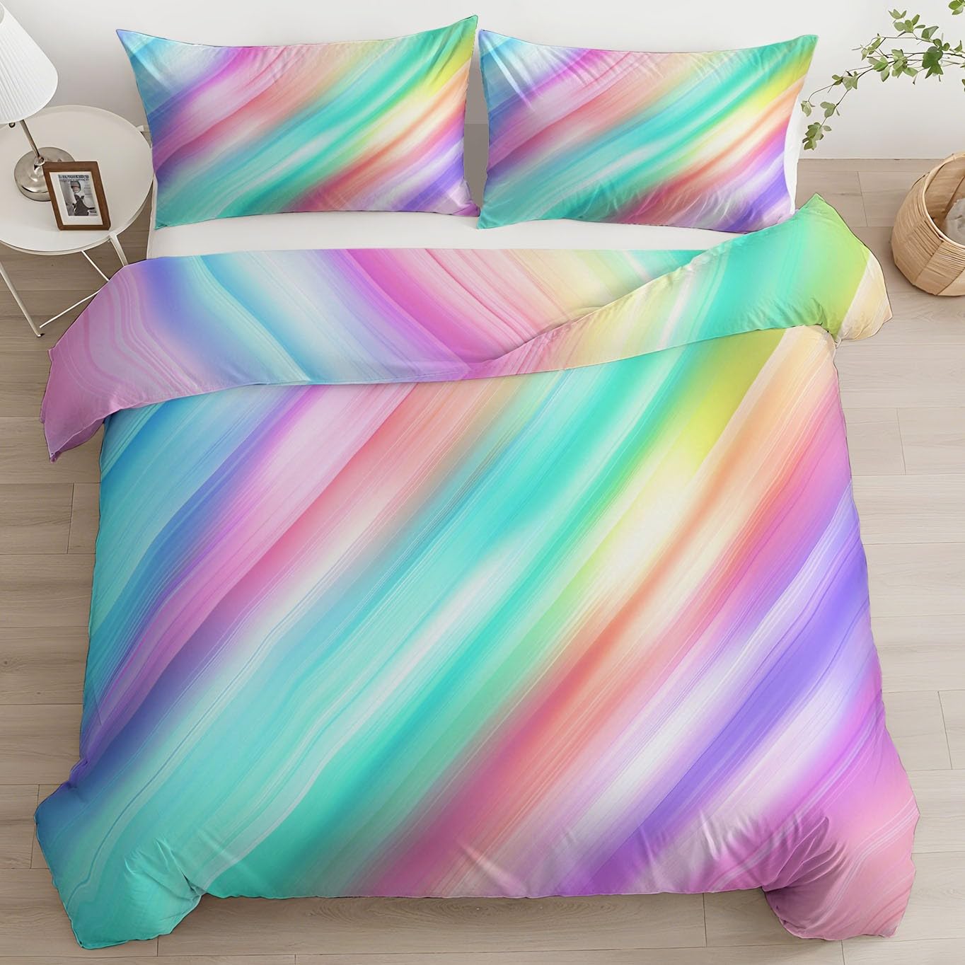 Parure de lit coloré néon dégradé pour réveiller la décoration d'une chambre contemporaine