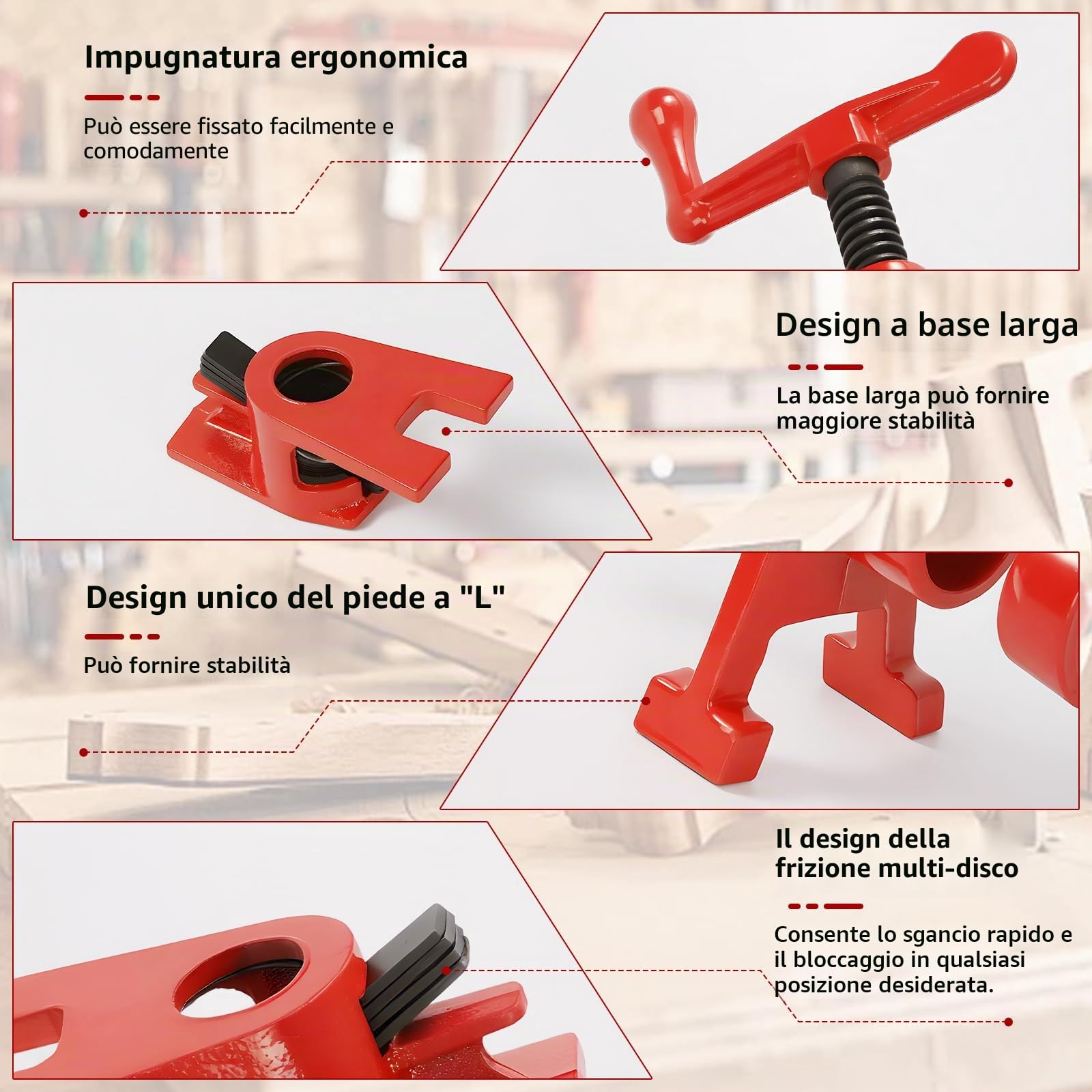 4 Pezzo Morsetto a Vite per Tubi, 3/4" Morsetti a Tubo da Falegname, 26,5mm Morsetti per Tubi. di Legno Morsa, Morsetti a Sgancio Rapido Clamp Wood, Tubi. di Legno Morsa