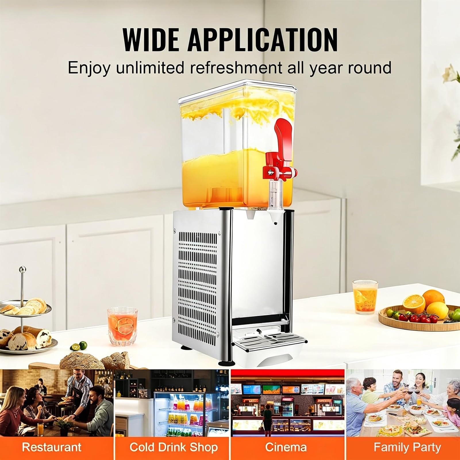 Dispensador de jugo refrigerado comercial, dispensador de bebidas de acero inoxidable de 2.64 galones para fiestas, máquina portátil de bebidas frías, grado alimenticio