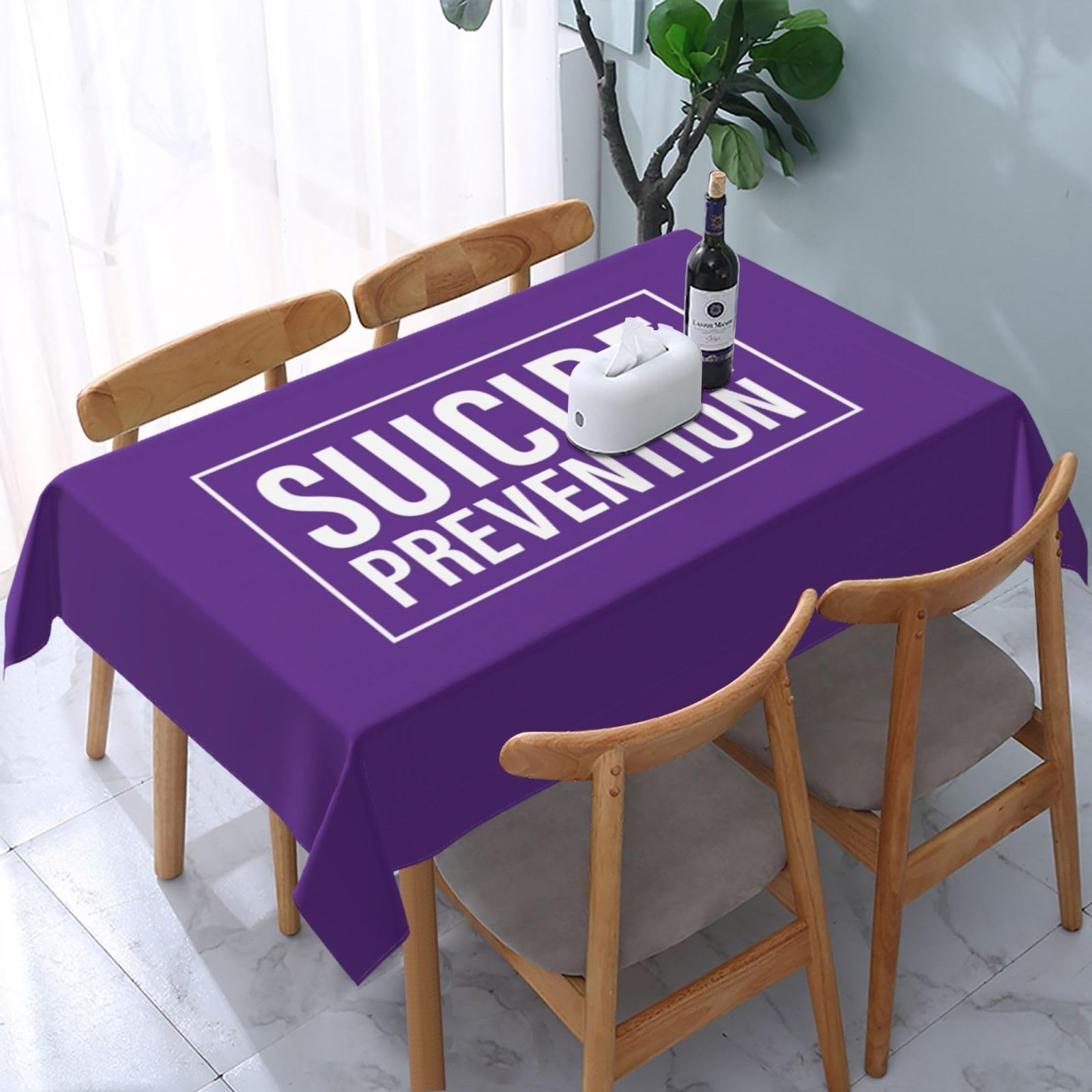 JunHeArt Suicide Prevention Month Tablecloth Rectangle Table Cover Washable Table Cloths Decor For Kitchen 54" X 72"