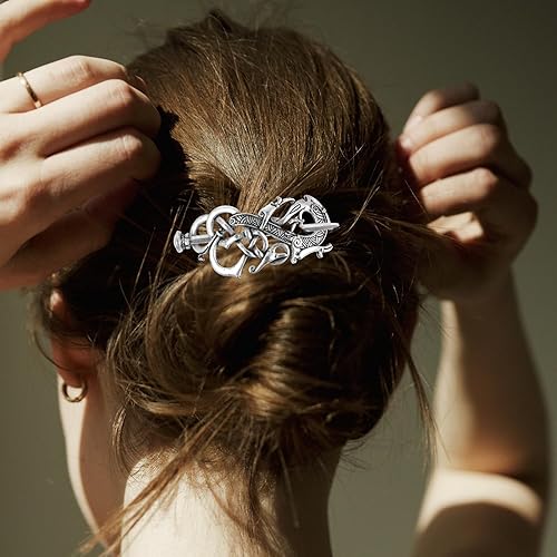 Miniatura 3 de Lurrose Pinzas para el cabello con diseño de dragón vikingo, pinza para el cabello, aleación irlandesa con palo, para mujer y hombre