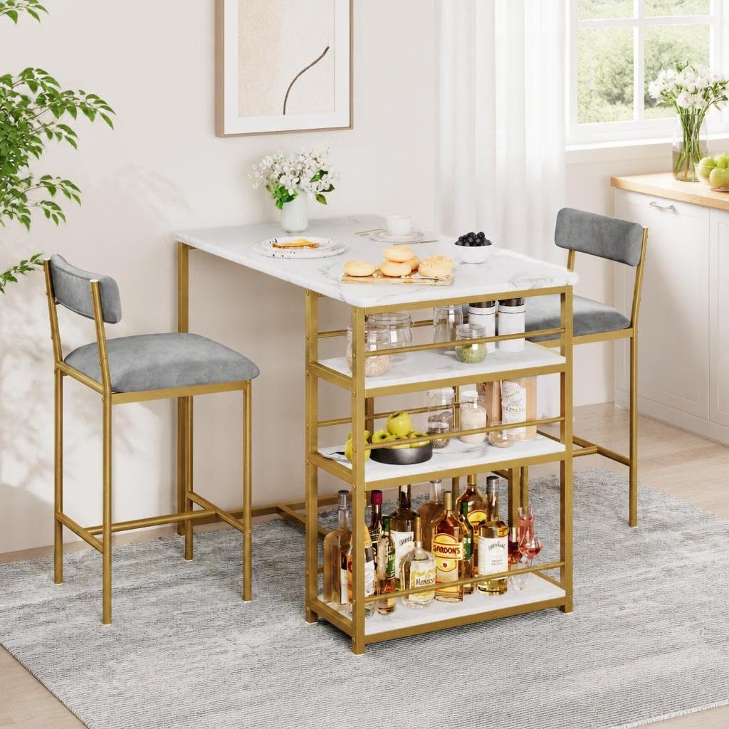 Thaookte Dining Table and Chairs Set 2, Bar Table and Stools Set