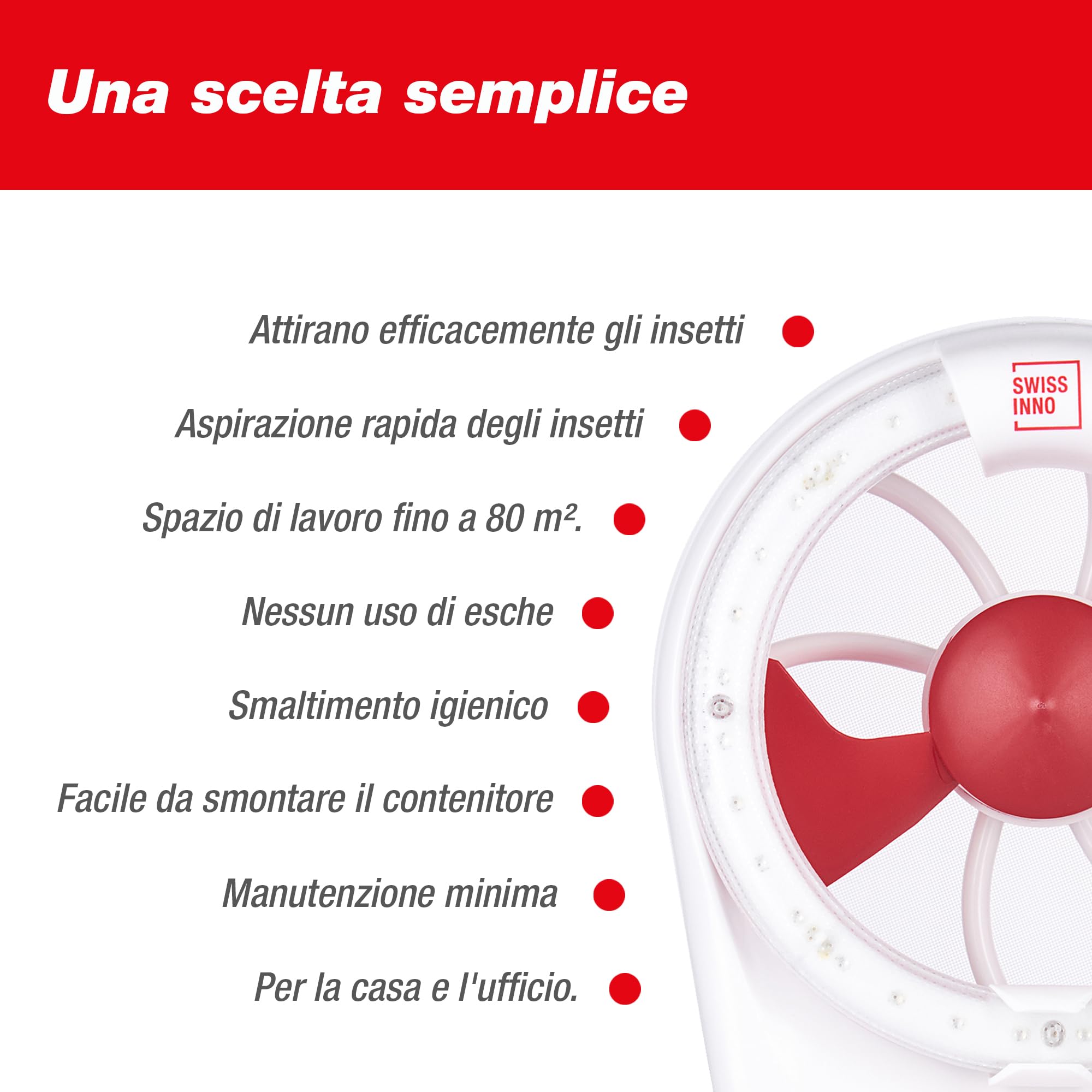 SWISSINNO Zanzariera Elettrica LED 15W - Acchiappainsetti Snapy - Cattura Ragni - Lampada Antizanzare da Interno - Trappola per Mosche e Zanzare - Uso Domestico