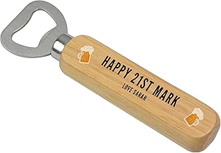 Happy 21st Birthday Gifts for Men, Him, Son - ANY Age ANY Name Wooden Beer Drinks Bottle Opener - PERSONALISED 18th, 30th, 40th, 50th, 60th Birthday Gifts for Dad, Grandad, Boyfriend, Uncle