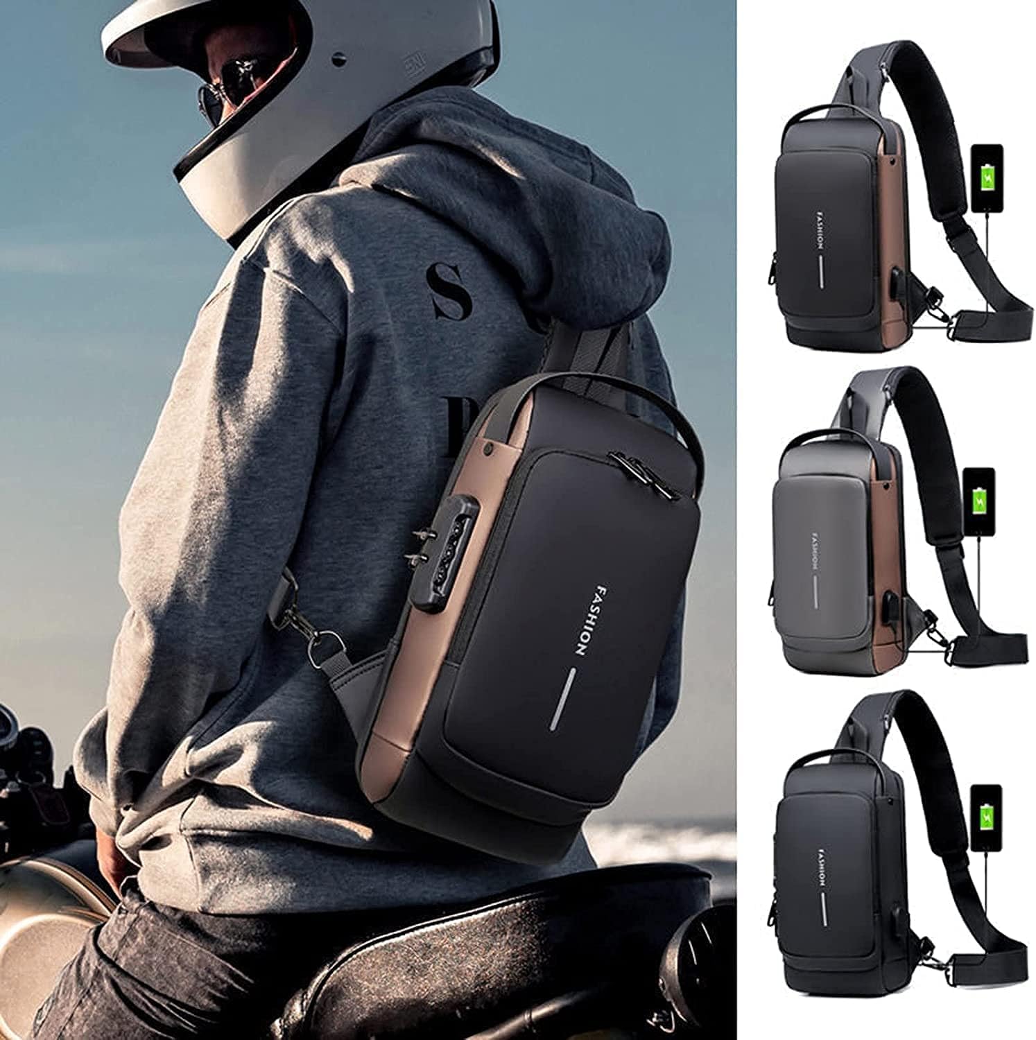 7Seas smart cross body bag/Lightweight Waterproof Shoulder Backpack Chest Cross body Bag with USB Charging for Men & Women (1Pcs)(Multicolor)