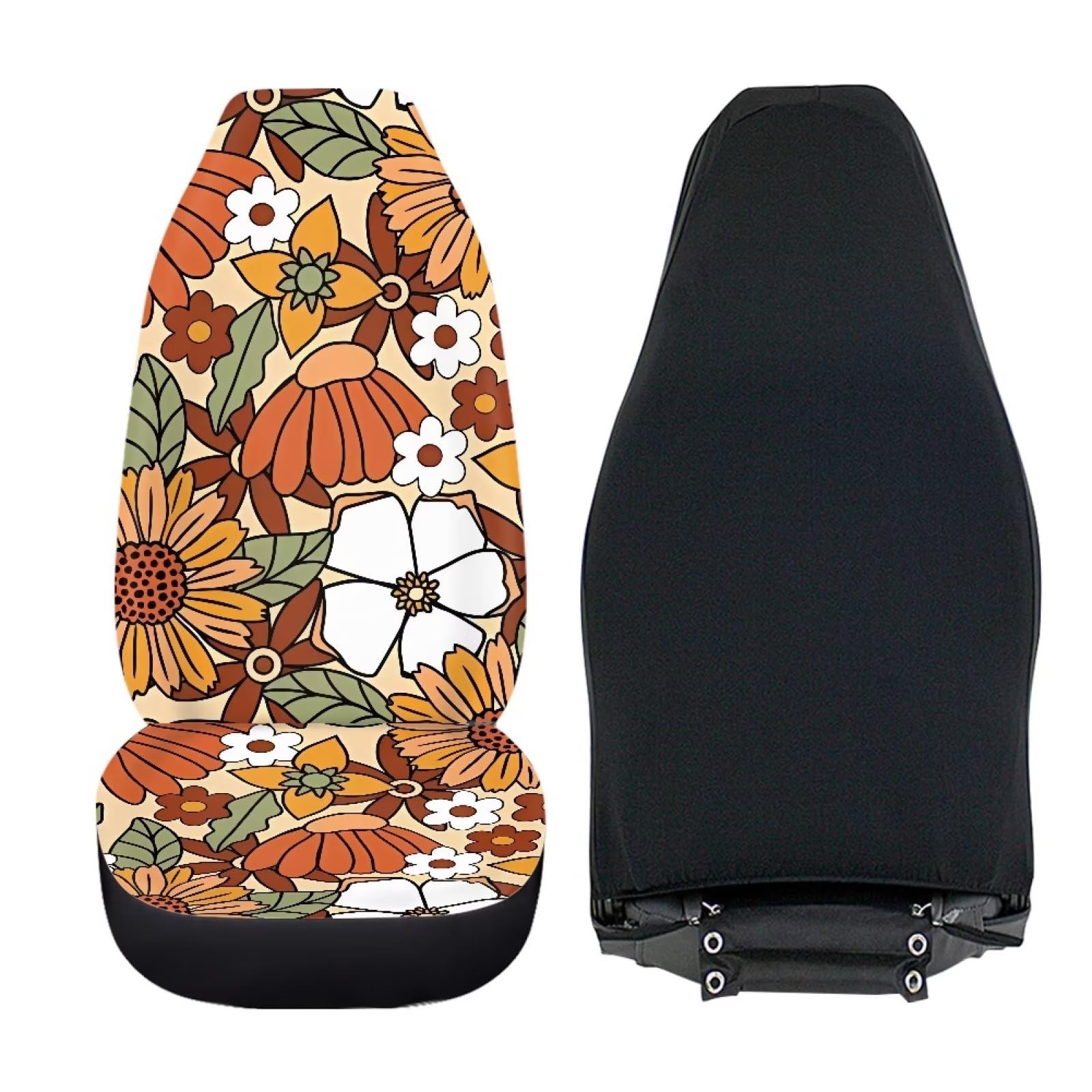 2 Pcs Green Rose Flower Car Headrest Covers - Stretchy Fabric Seat Protectors For Women