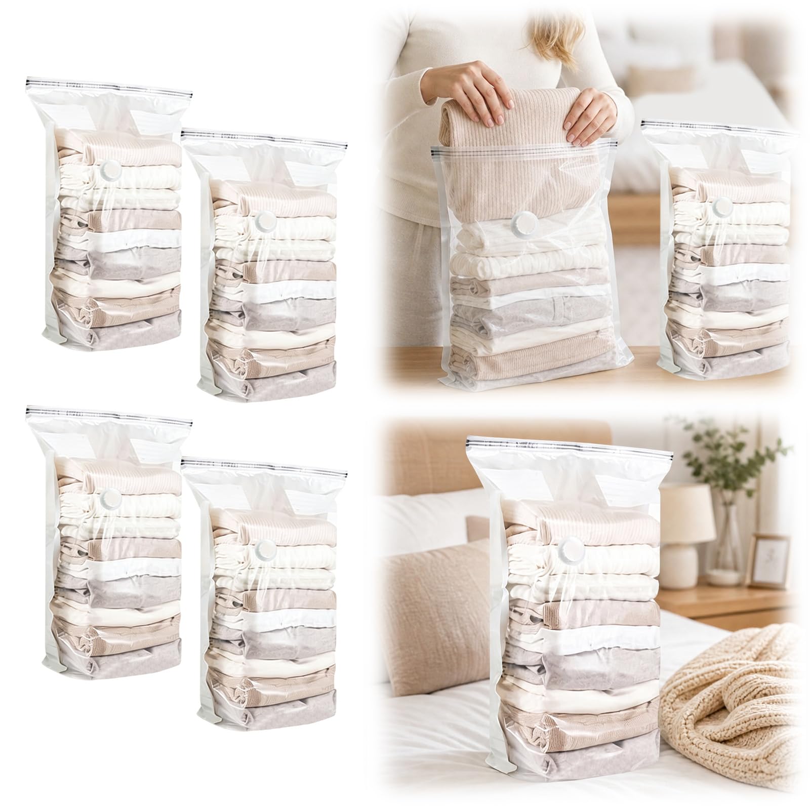 Bolsas de almacenamiento al vacío, bolsas reutilizables para ahorrar espacio, prensa y sellar para ropa, ropa de cama, edredones, equipo fuera de temporada, no necesita bomba, 9 paquetes para una