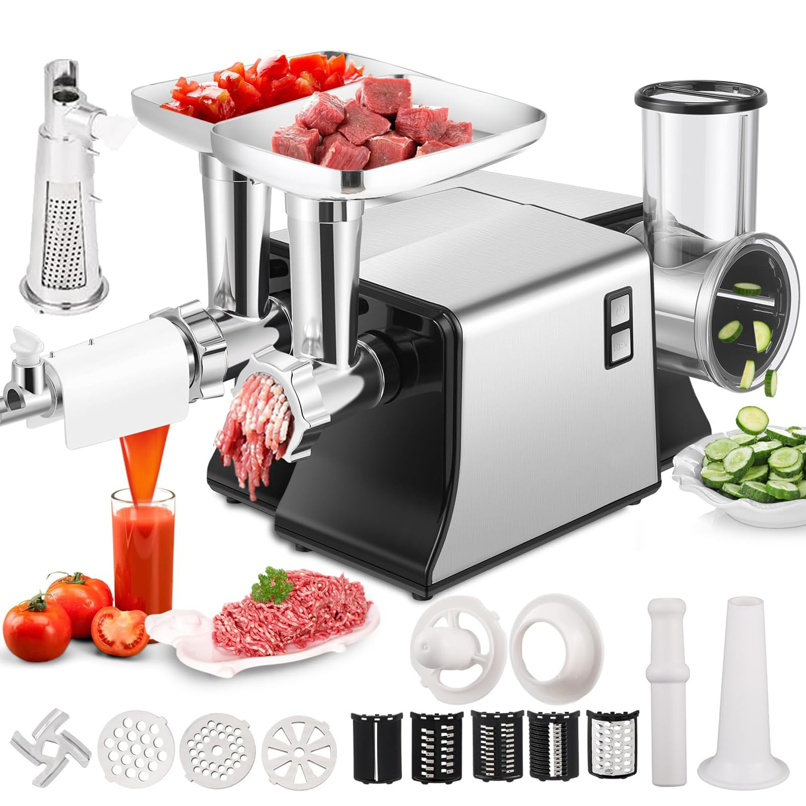 ASerZenith Electric Food Processor For Home Use: Multifunctional Grater, Slicer, And Shredder,2 Pcs
