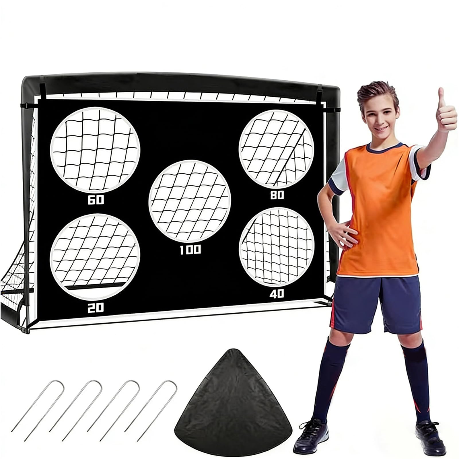 Porta da calcio pieghevole portatile con installazione rapida a 5 fori e materiali per campeggio e attività in giardino