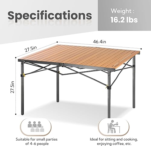 Miniatura 3 de Mesa de campamento ligera y plegable grande para 4-6 personas, mesa de campamento portátil con mesa enrollable de aluminio y bolsa de transporte