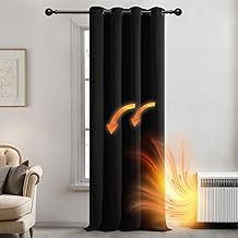 Deconovo Blackout Curtain with Eyelets Bedroom Eyelet Curtain Blcikdich Thick Thermal Curtain Cold Protection Warm Heat Protection 214 x 132 cm (H x W), Black, 1 Piece