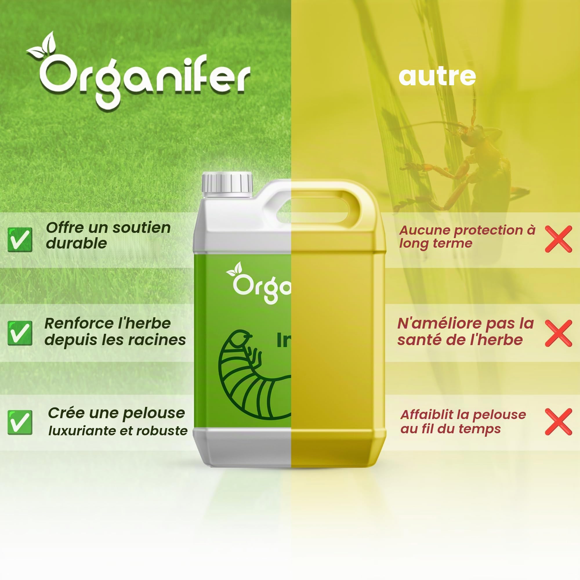 Concentré Jardin Pour Gazon Et Sol - 1 Litre - 1000 M2 - Catégorie Vers Blancs Et Nématodes - Produit Naturel À Diluer Pour Pelouse Et Jardin - Organifer